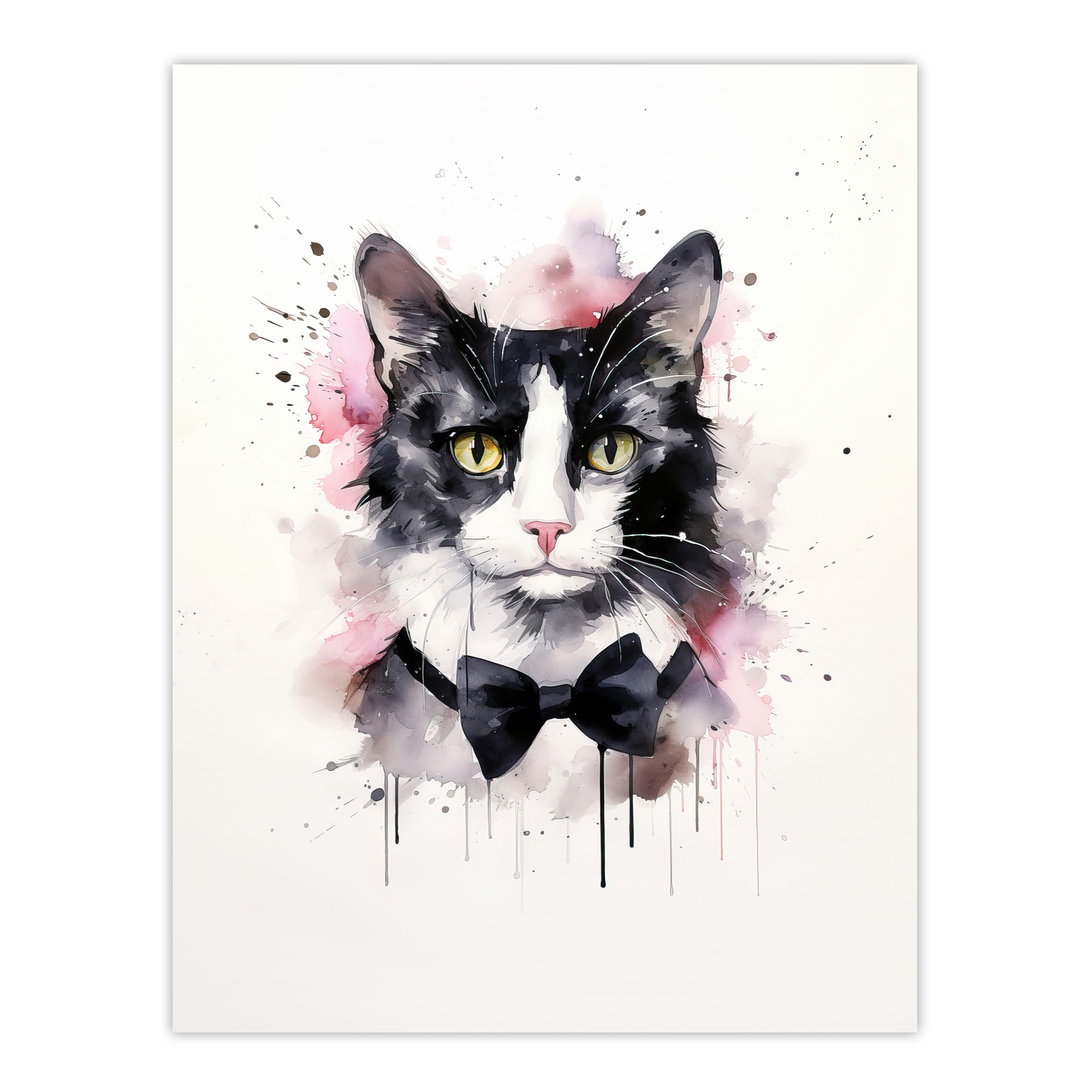 Tuxedo Cat Lovers Gift Watercolour Pet Portrait Painting Wall Art Poster Print