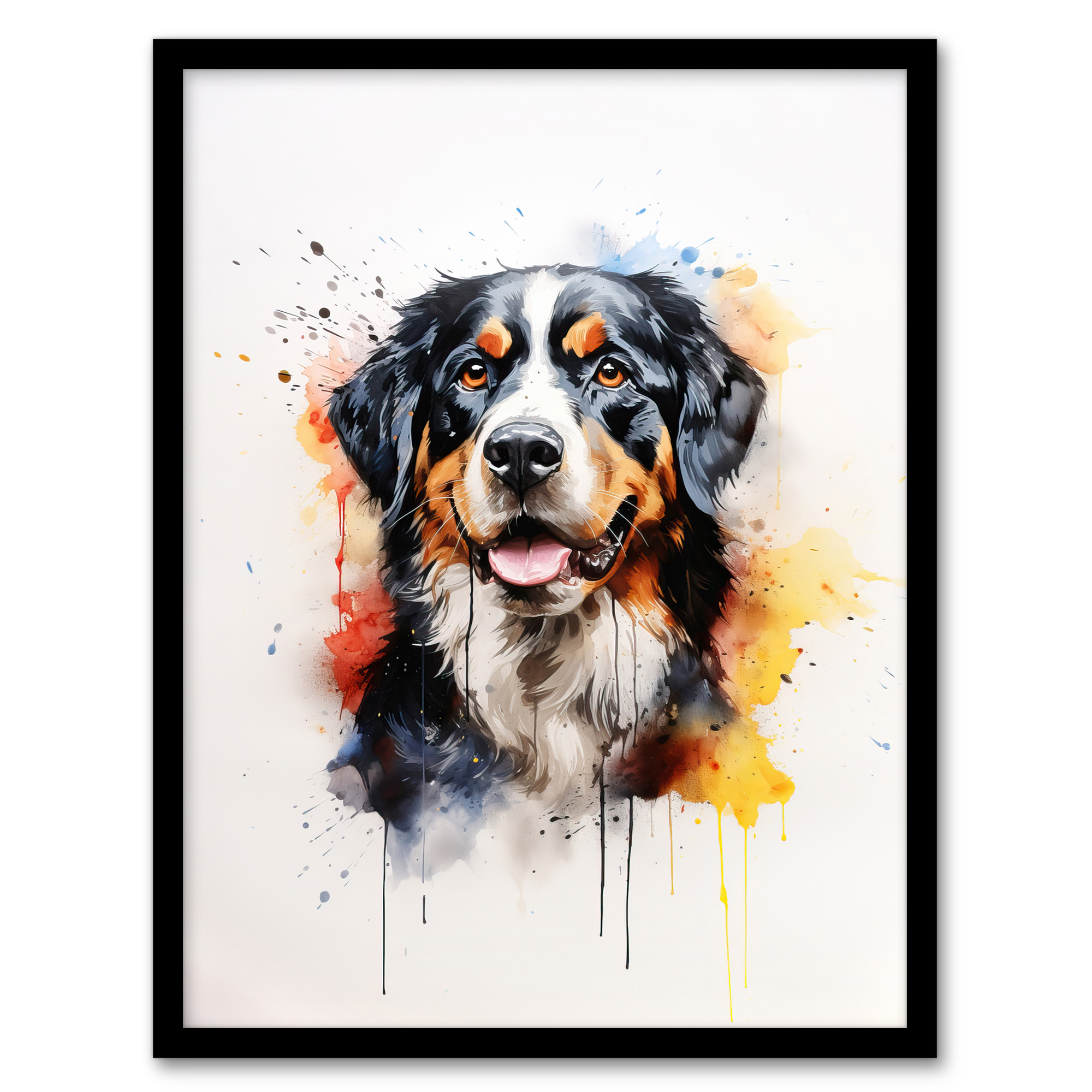 Bernese Mountain Lovers Gift Watercolour Pet Portrait Wall Art Poster Print
