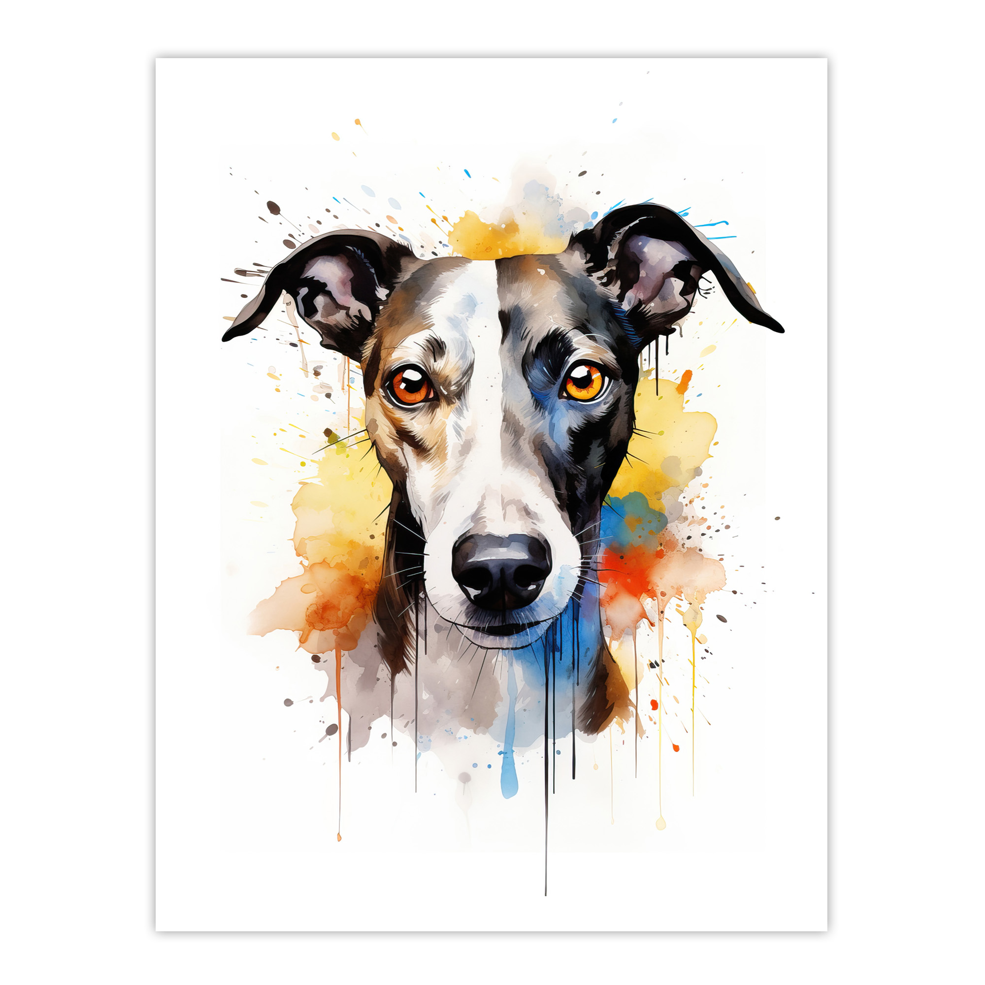 Greyhound Lovers Gift Watercolour Pet Portrait Painting Wall Art Poster Print