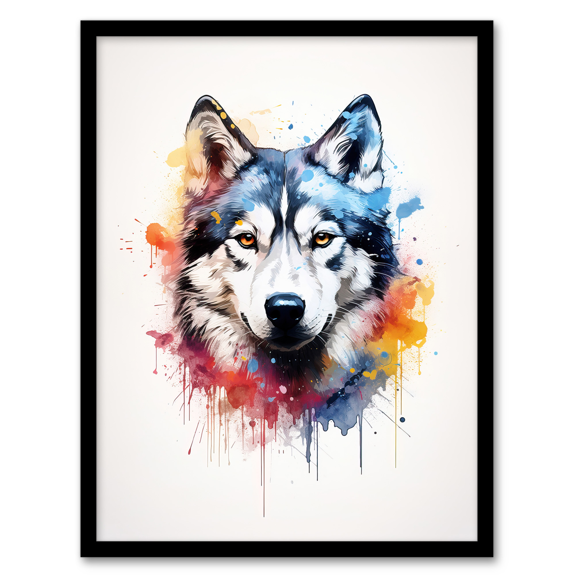 Husky Lovers Gift Watercolour Pet Portrait Painting Wall Art Poster Print