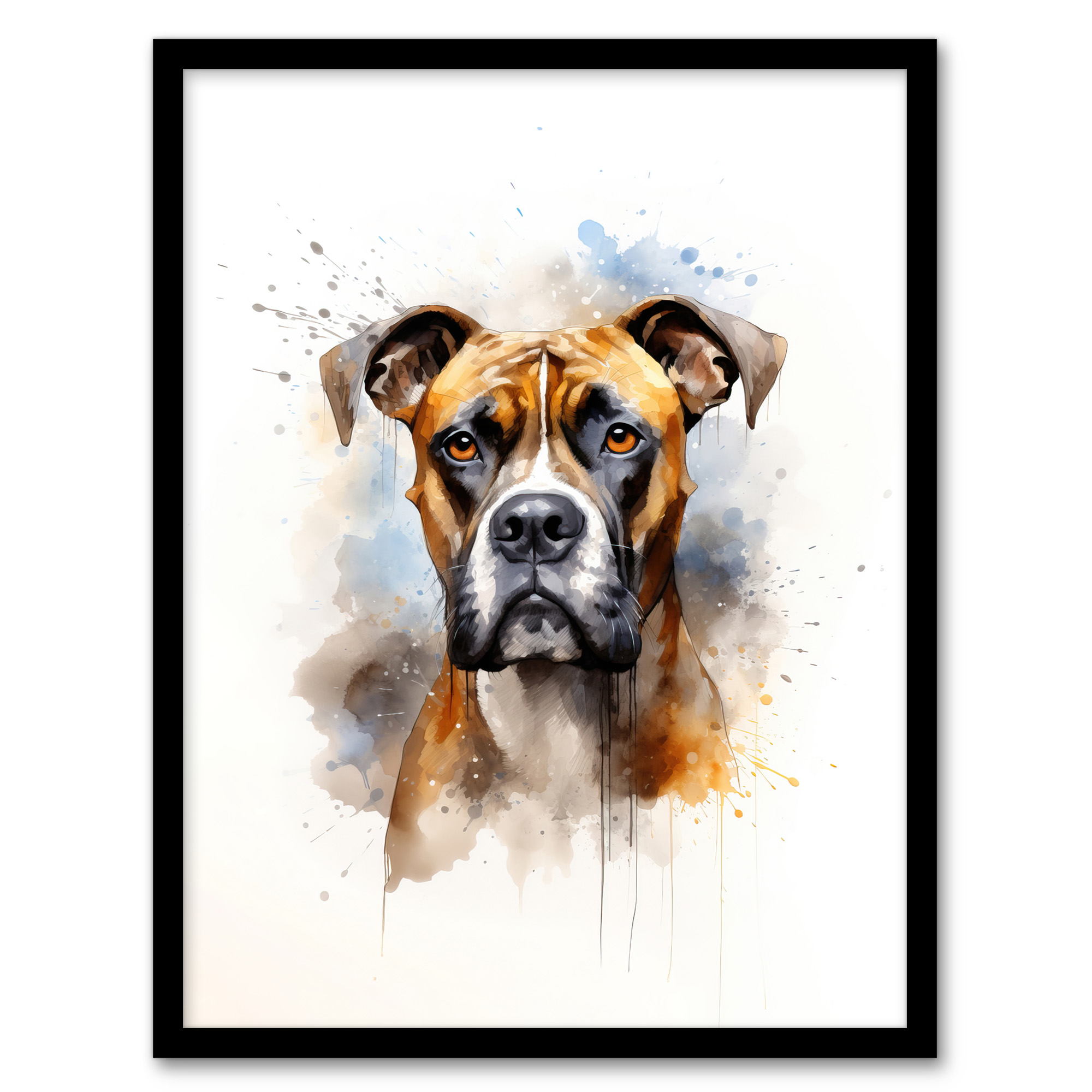 Brindle Boxer Lovers Gift Watercolour Pet Portrait Painting Art Poster Print