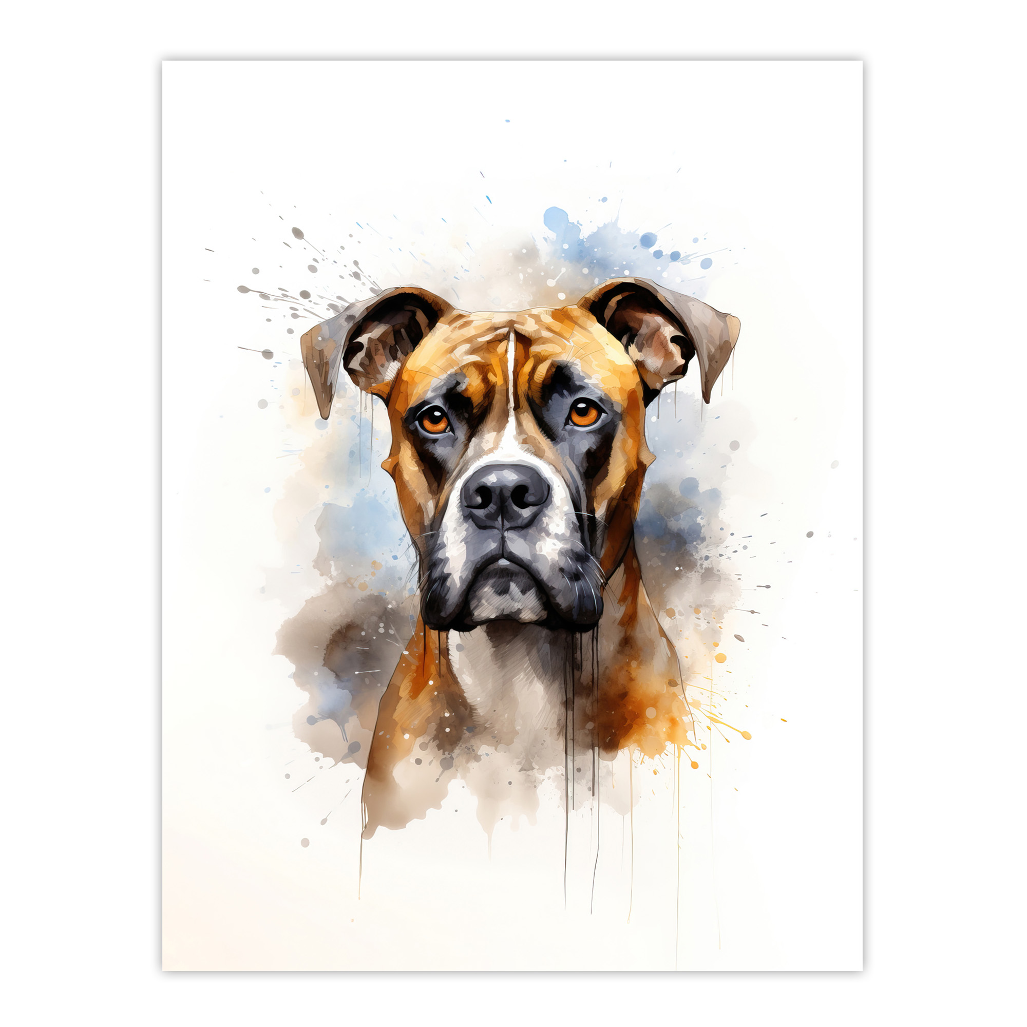 Brindle Boxer Lovers Gift Watercolour Pet Portrait Painting Art Poster Print