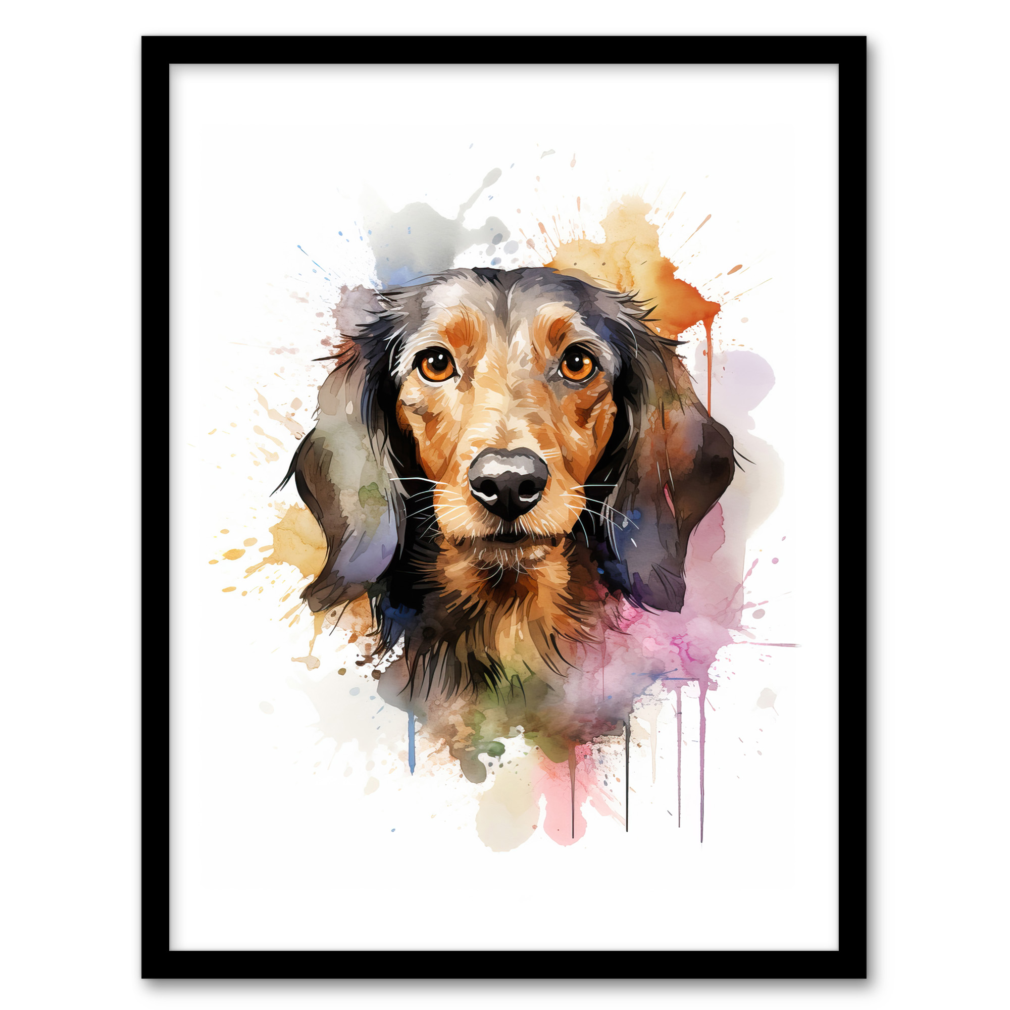 Wirehaired Dachshund Lovers Gift Watercolour Pet Portrait Wall Art Poster Print