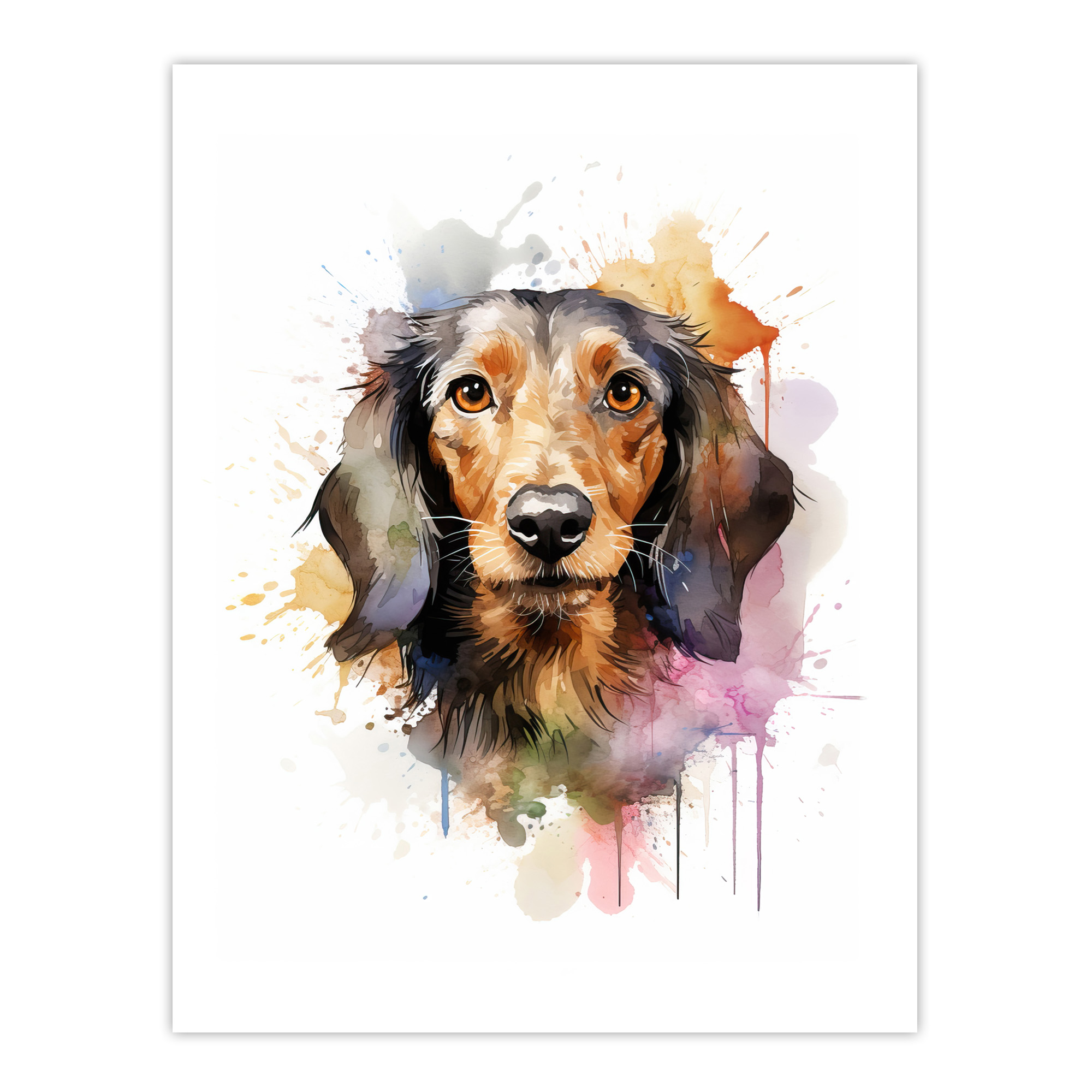 Wirehaired Dachshund Lovers Gift Watercolour Pet Portrait Wall Art Poster Print