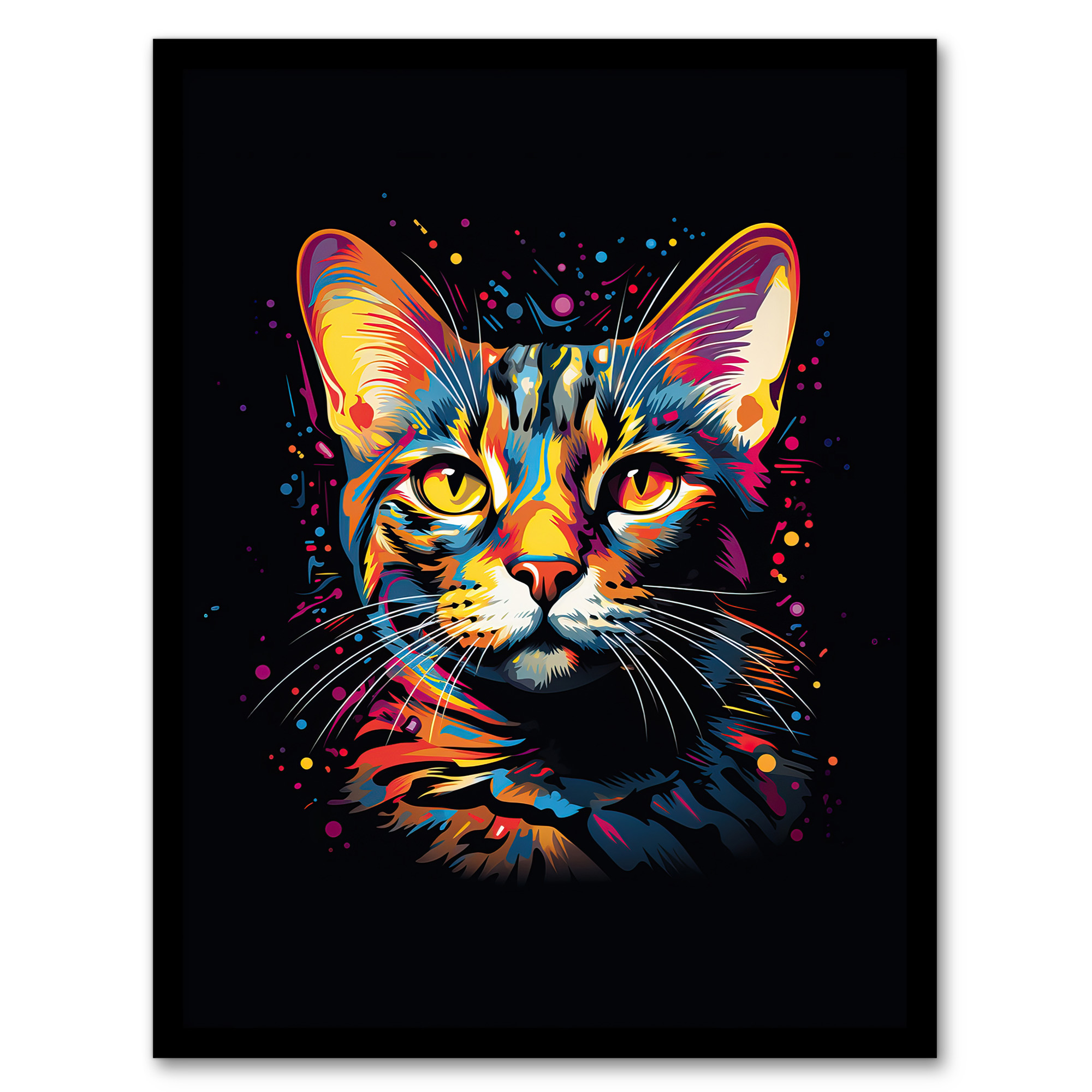 Bengal Cat Lover Gift Pet Portrait Orange Purple Blue Black Art Poster Print