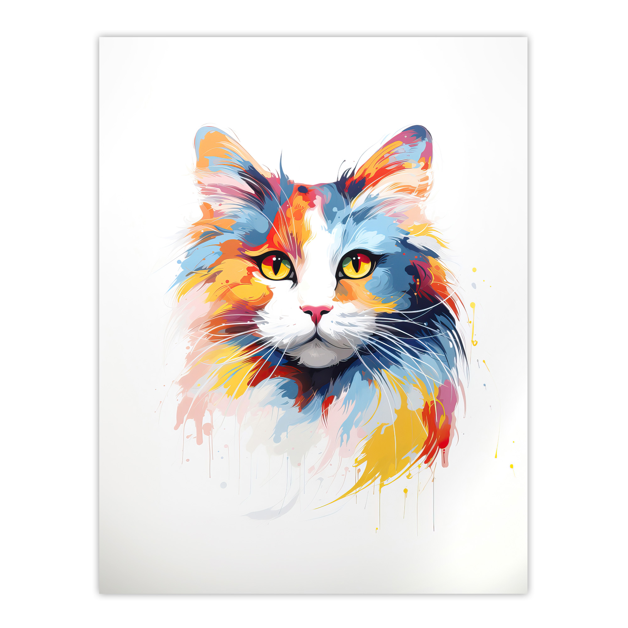 Calico Cat Lover Gift Pet Portrait Orange Blue Painting Wall Art Poster Print