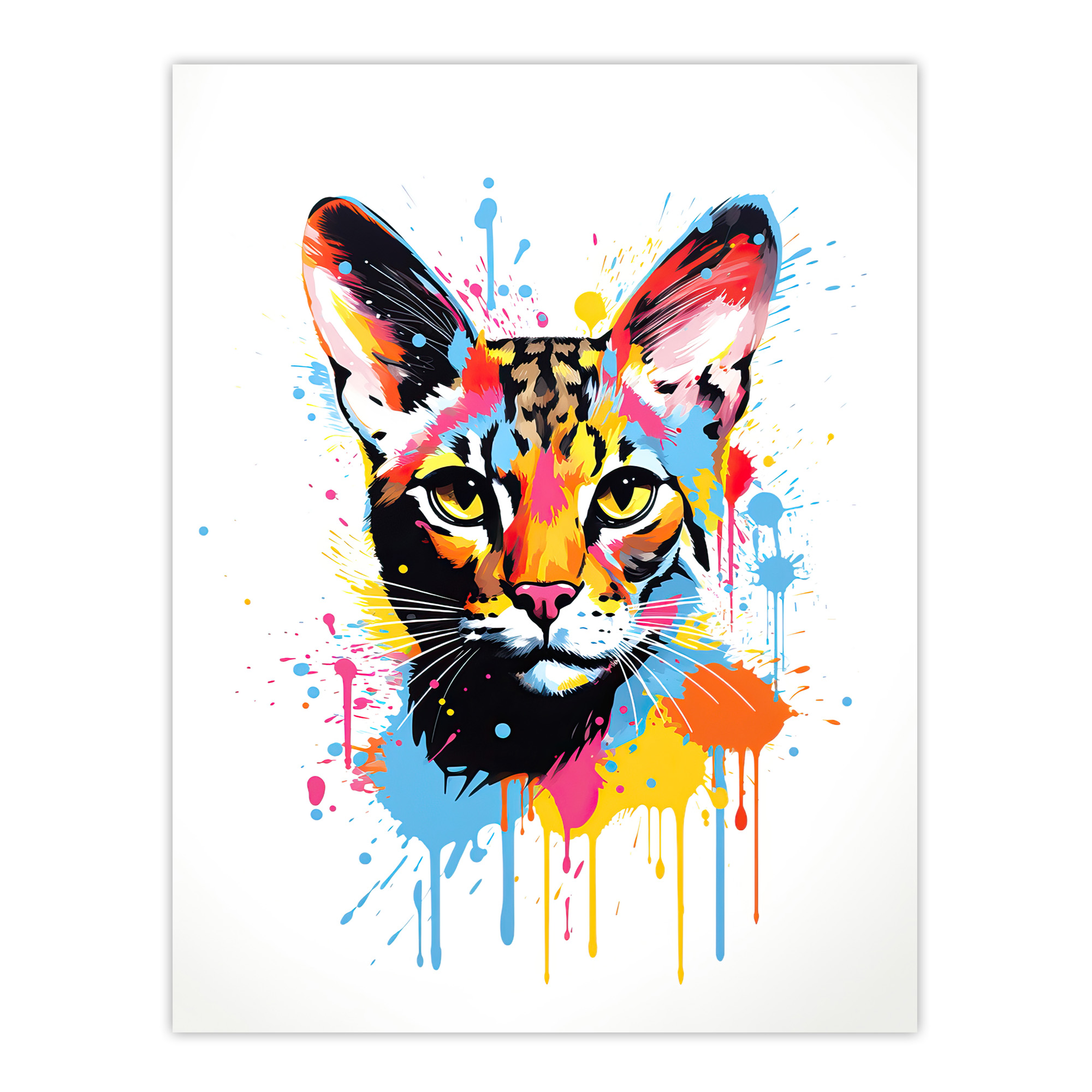 Serval Cat Lover Gift Pet Portrait Orange Blue Pink Wall Art Poster Print