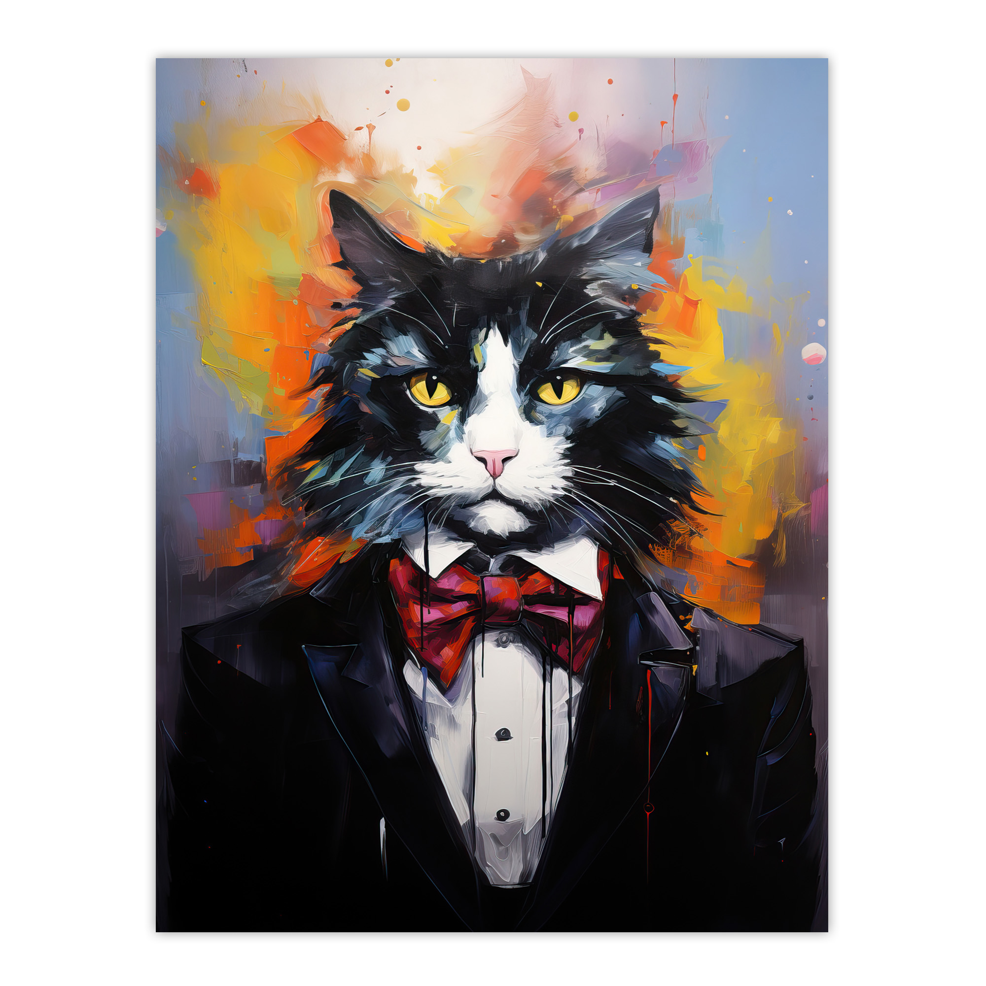 Tuxedo Cat Lover Gift Black White Pet Portrait Painting Wall Art Poster Print