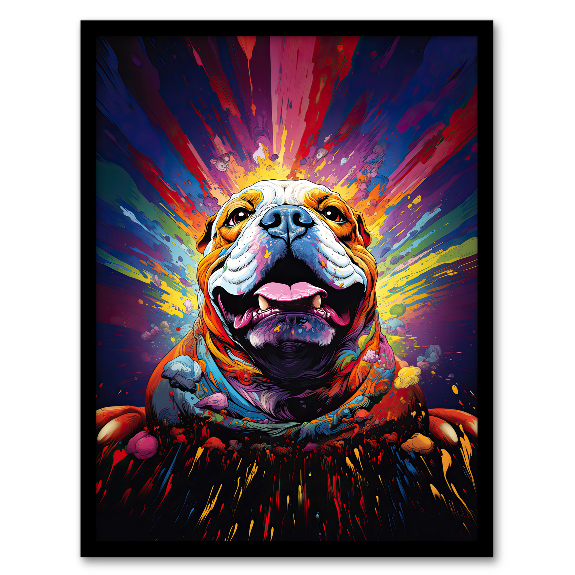 Bulldog Dog Lover Gift Pet Portrait Colourful Painting Wall Art Poster Print