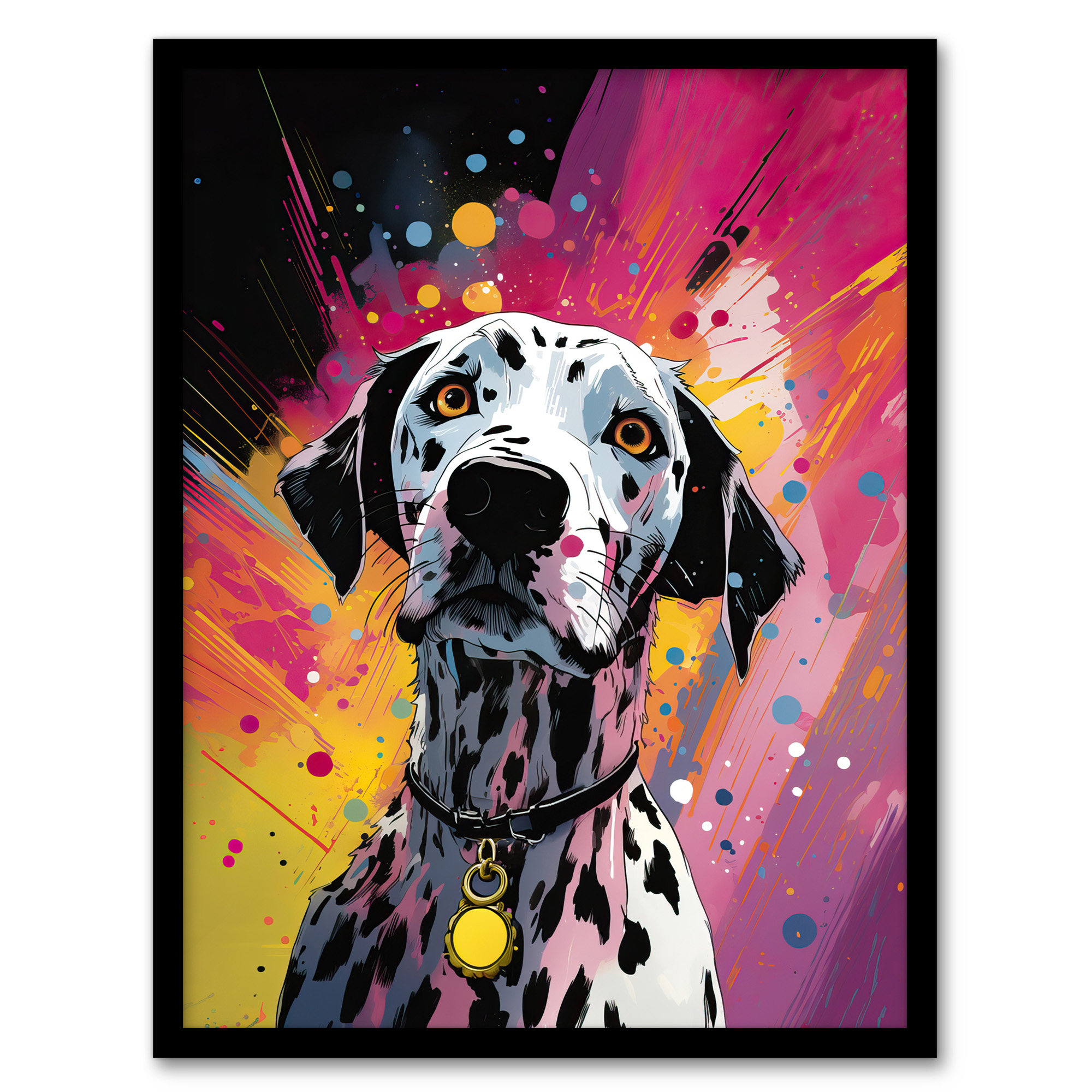 Dalmatian Dog Lover Pet Portrait Purple Orange Painting Wall Art Poster Print