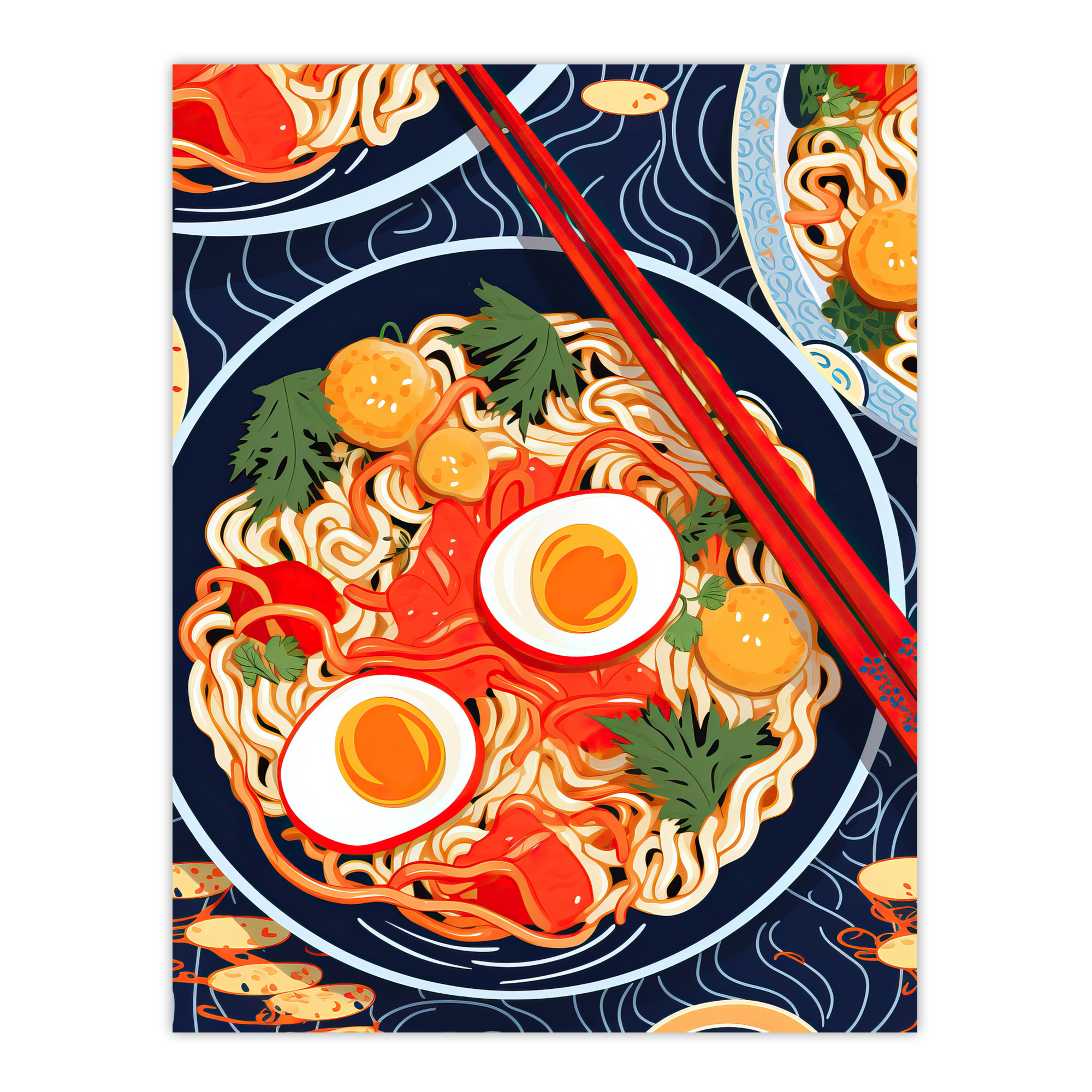 A Riot Of Ramen Vibrant Food Painting Red Blue Orange Wall Art Poster Print