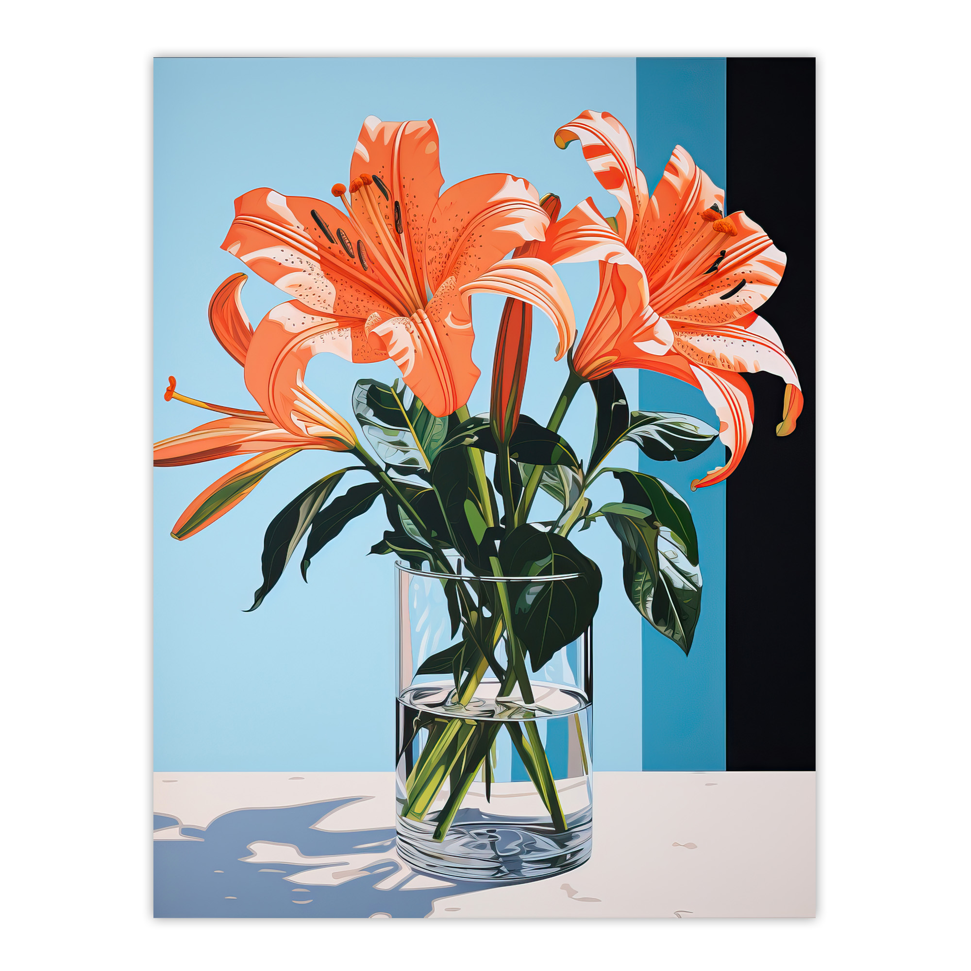 Autumn Lilies Orange Glass Vase Stylised Floral Painting Wall Art Poster Print