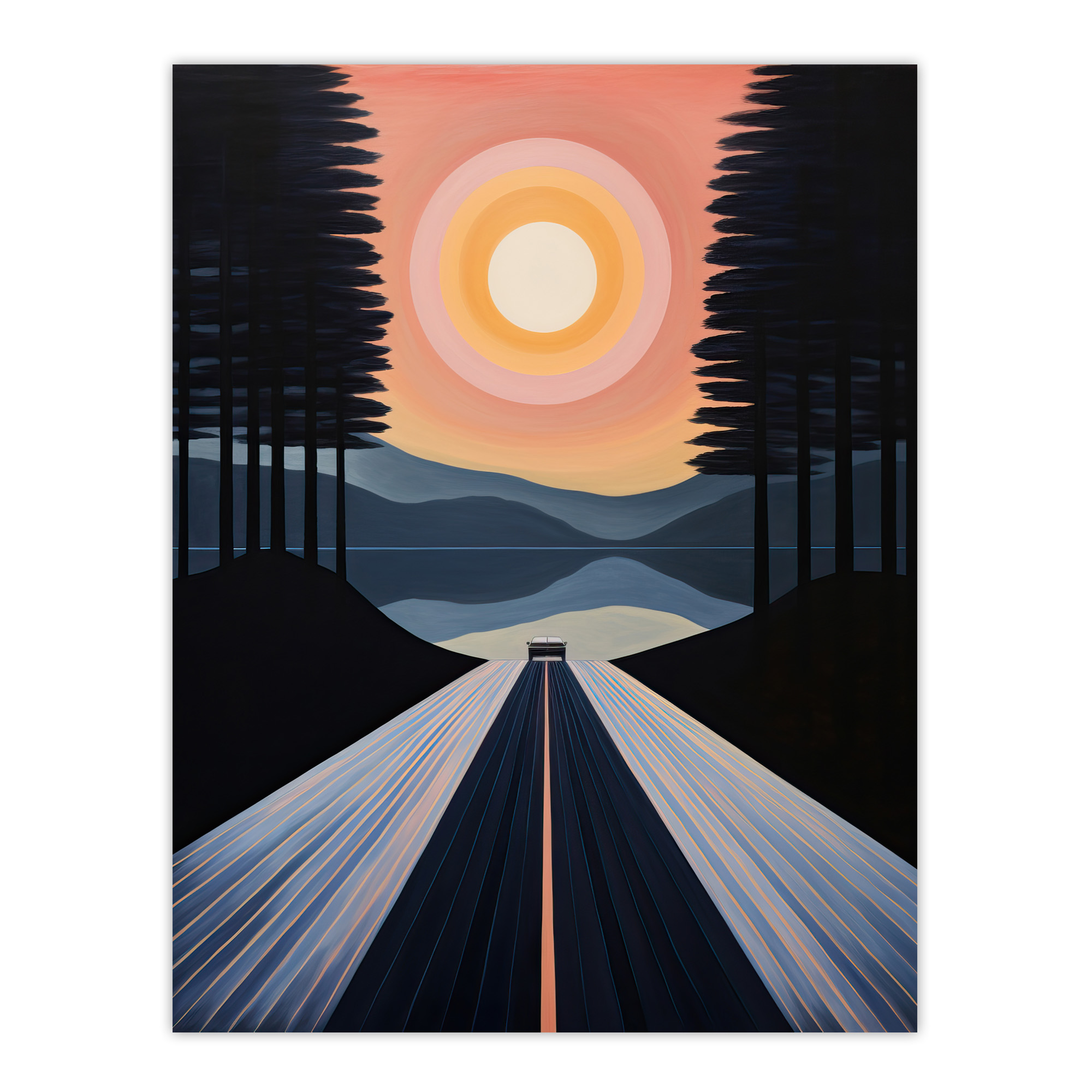 Into The Sunset Oil Painting Country Landscape Drive Wall Art Poster Print