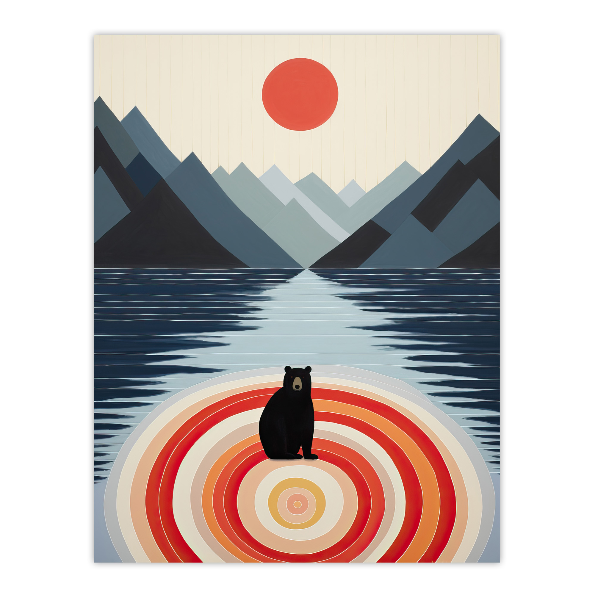 Bear Lake Calm Kids Room Fun Red Blue Wall Art Poster Print Picture