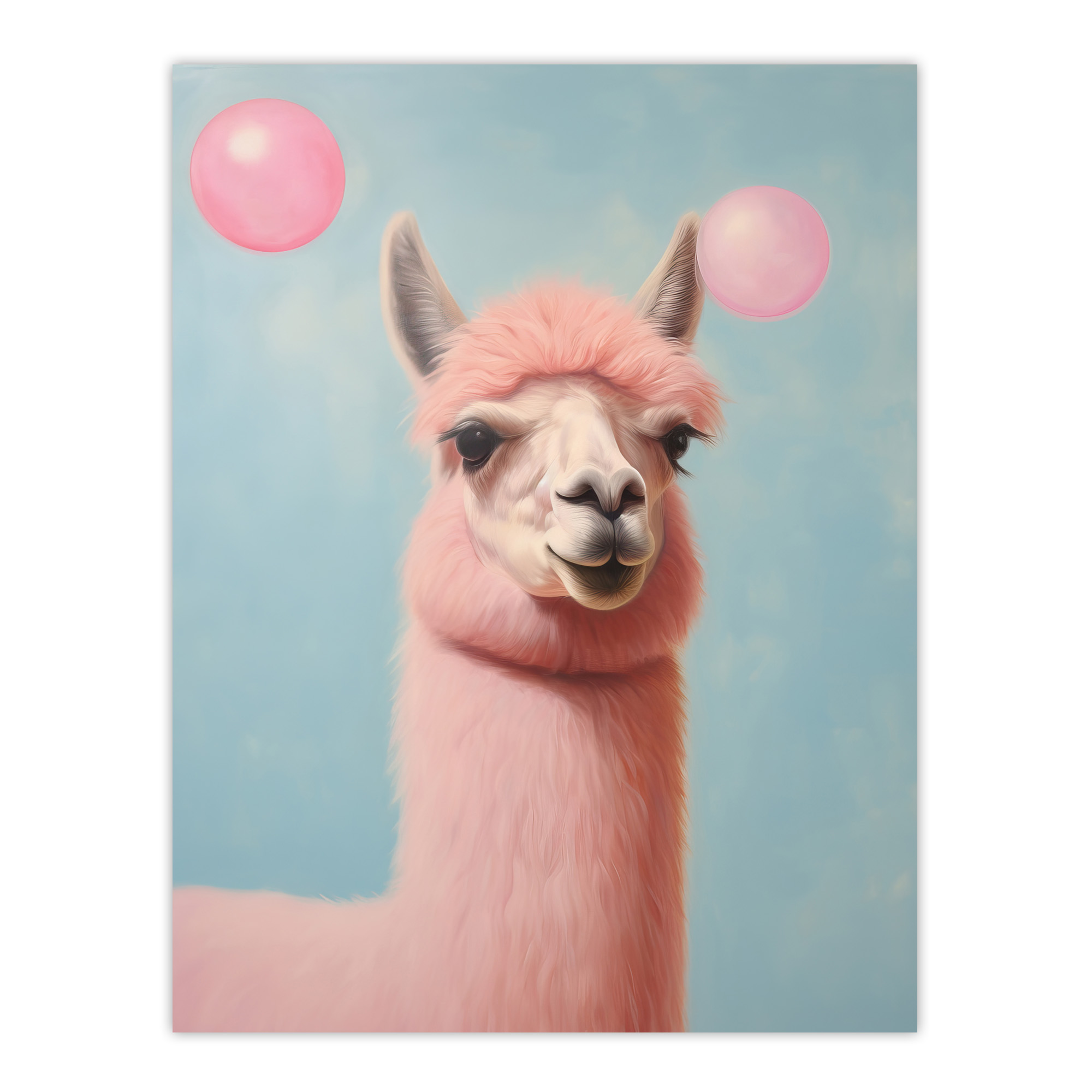 Bubblegum Llama Pastel Pink Blue Fun Kids Wall Art Poster Print Picture
