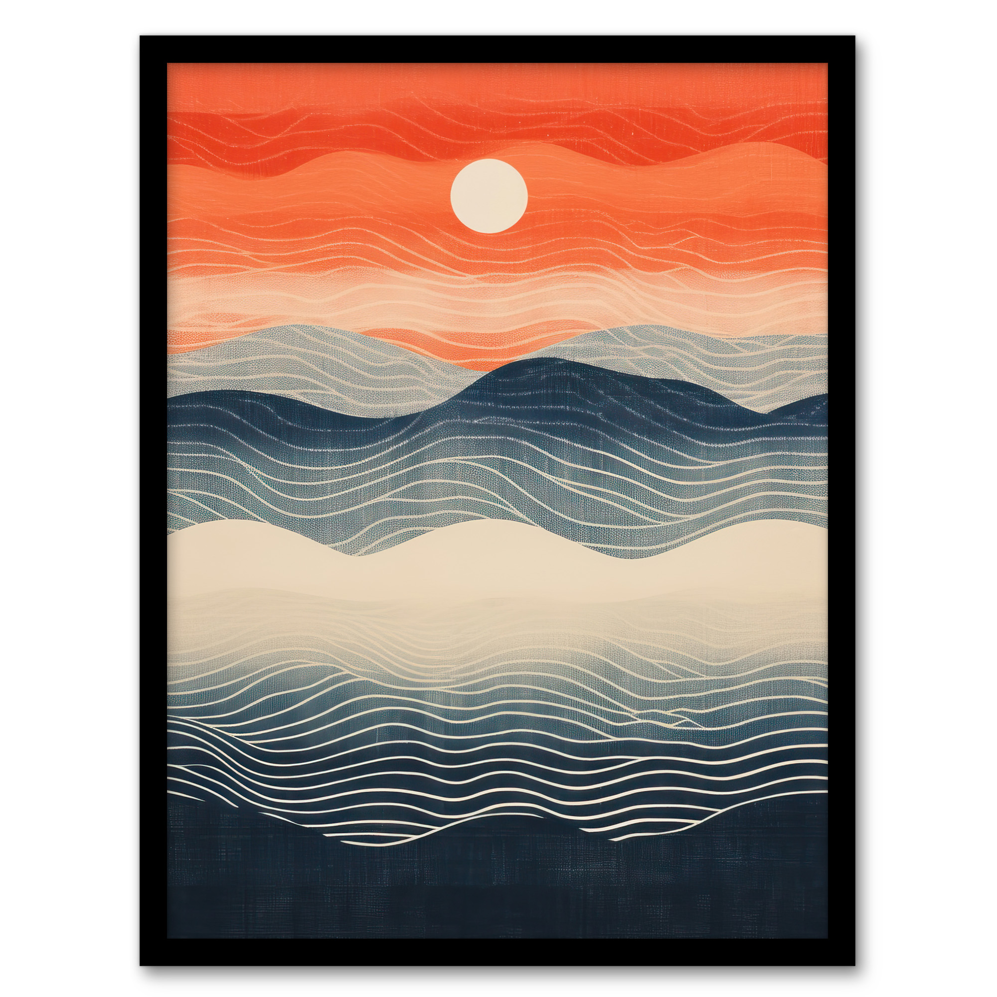 Low Sun High Tide Blue Orange Seascape Wall Art Poster Print Picture