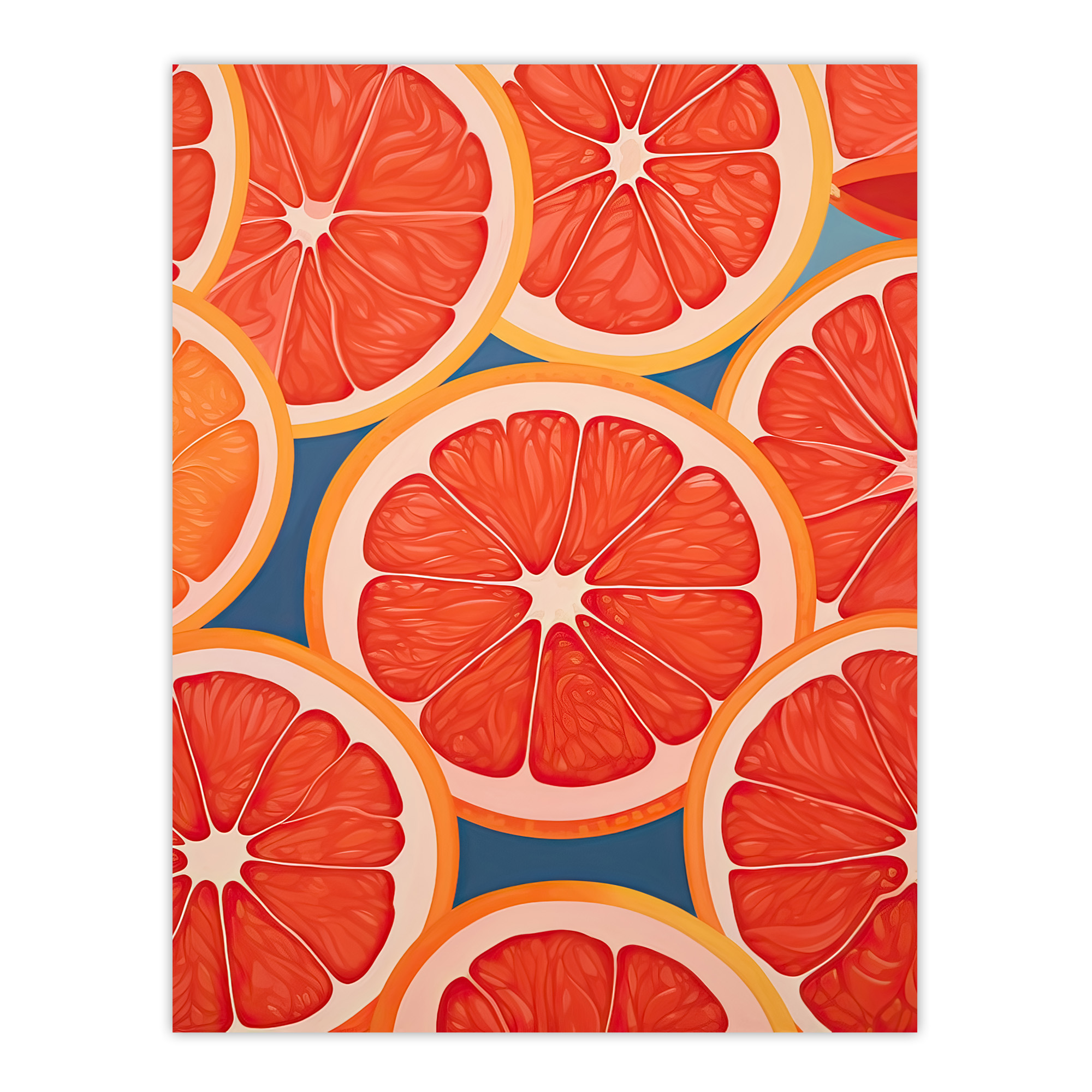Blood Orange Slices on Blue Fun Graphic Painting Kitchen Wall Art Poster Print