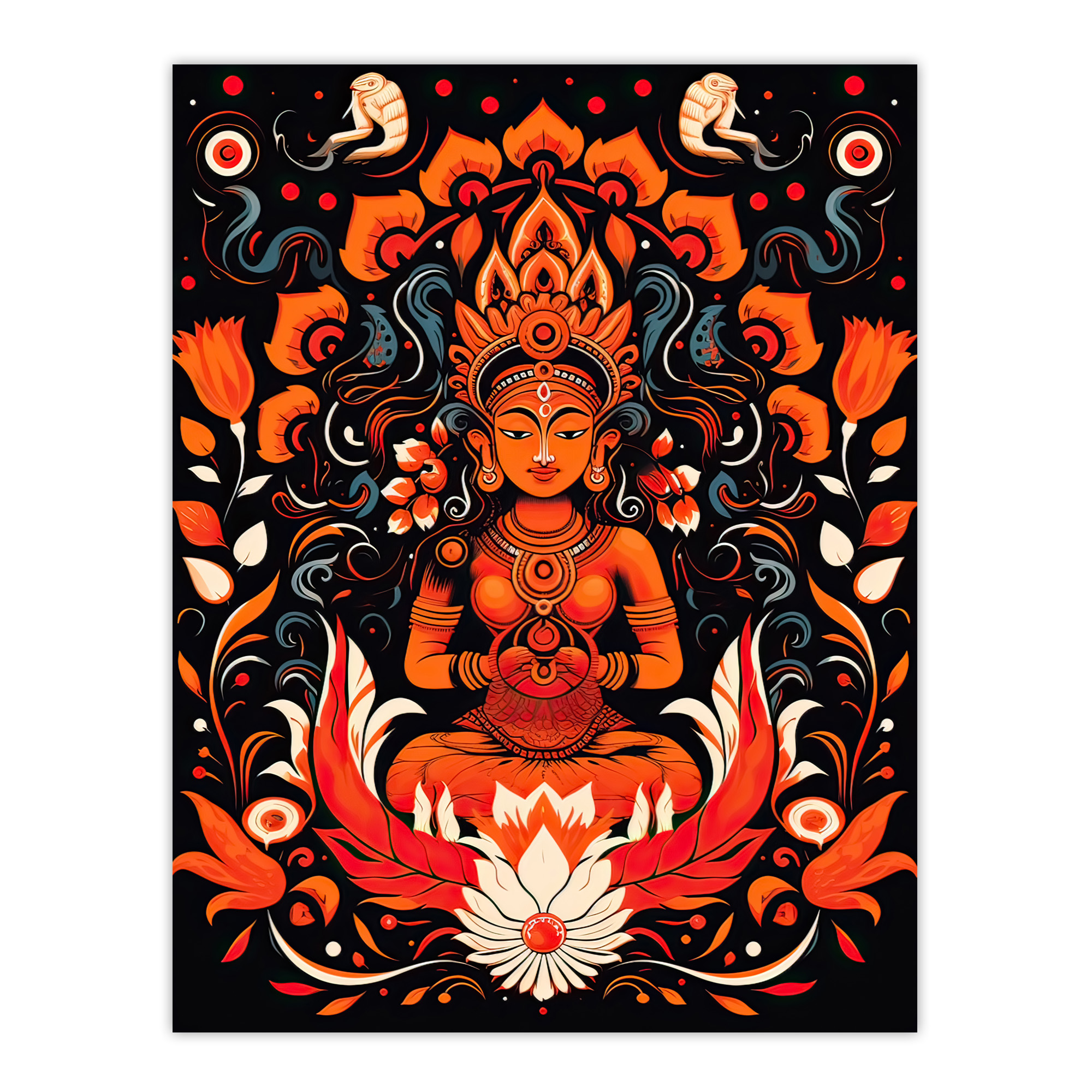 Hindu Goddess Parvati Floral Concept Art Orange White Blue Wall Art Poster Print