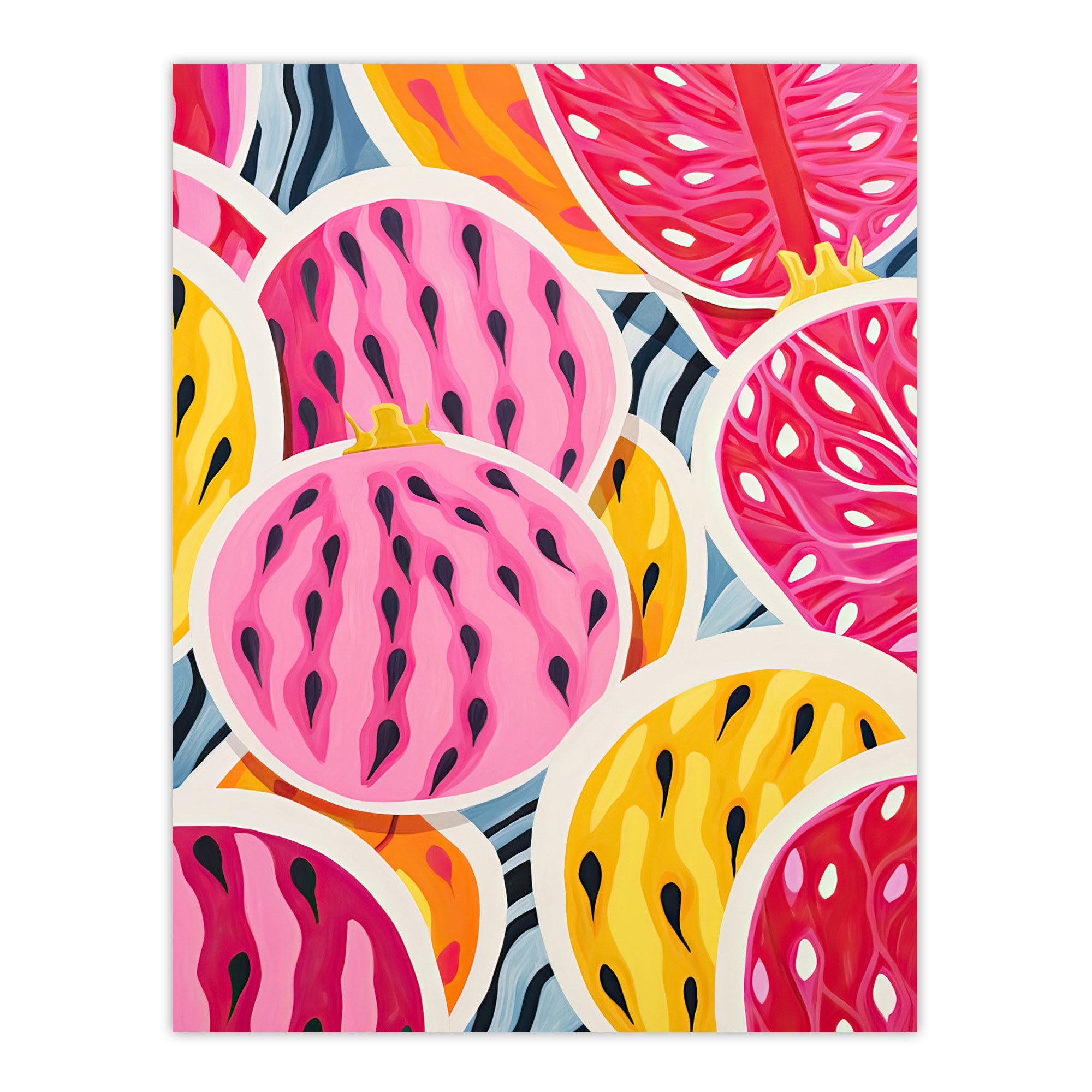 Sliced Dragon Fruit Kitchen Art Pink Orange Blue Vibrant Wall Art Poster Print