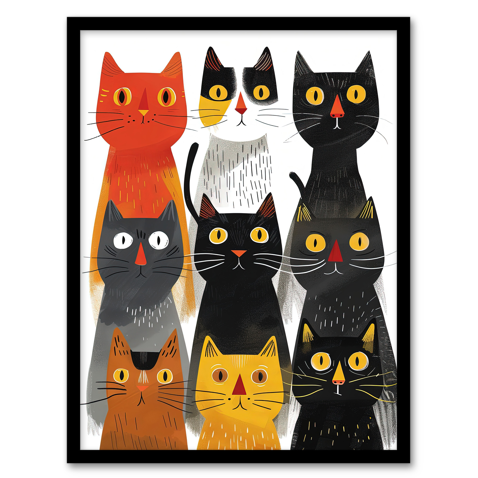 Nine Cats 9 Quirky Fun Animals Cat Lover Wall Art Poster Print Picture
