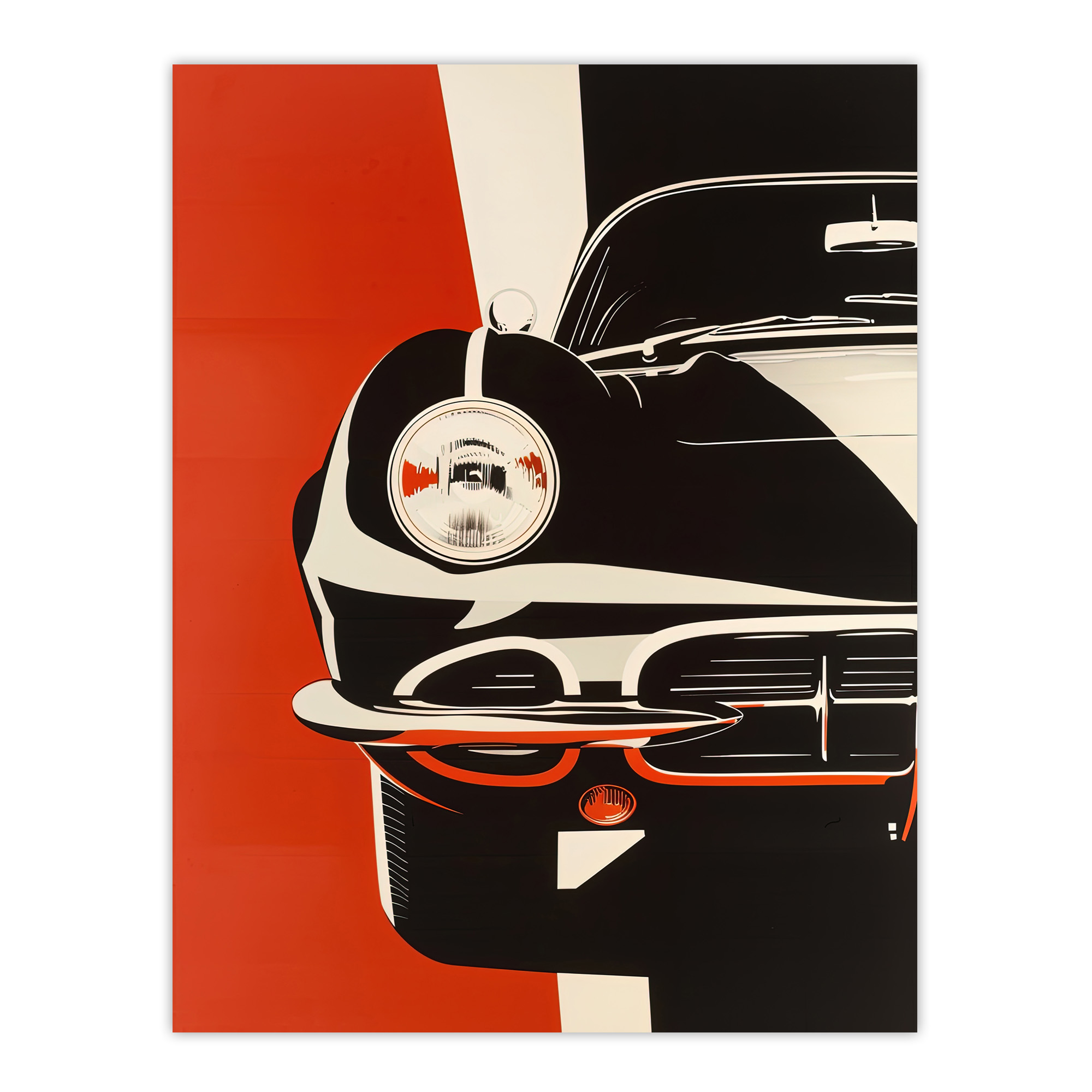 Sports Car Front Headlights Bumper High Contrast Wall Art Poster