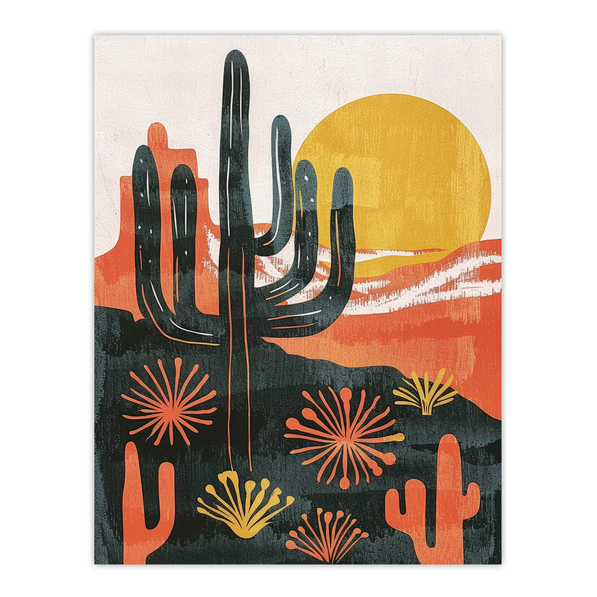 Desert Cactus Sunset Simple Bobo Cacti Landscape Wall Art Poster Print Picture
