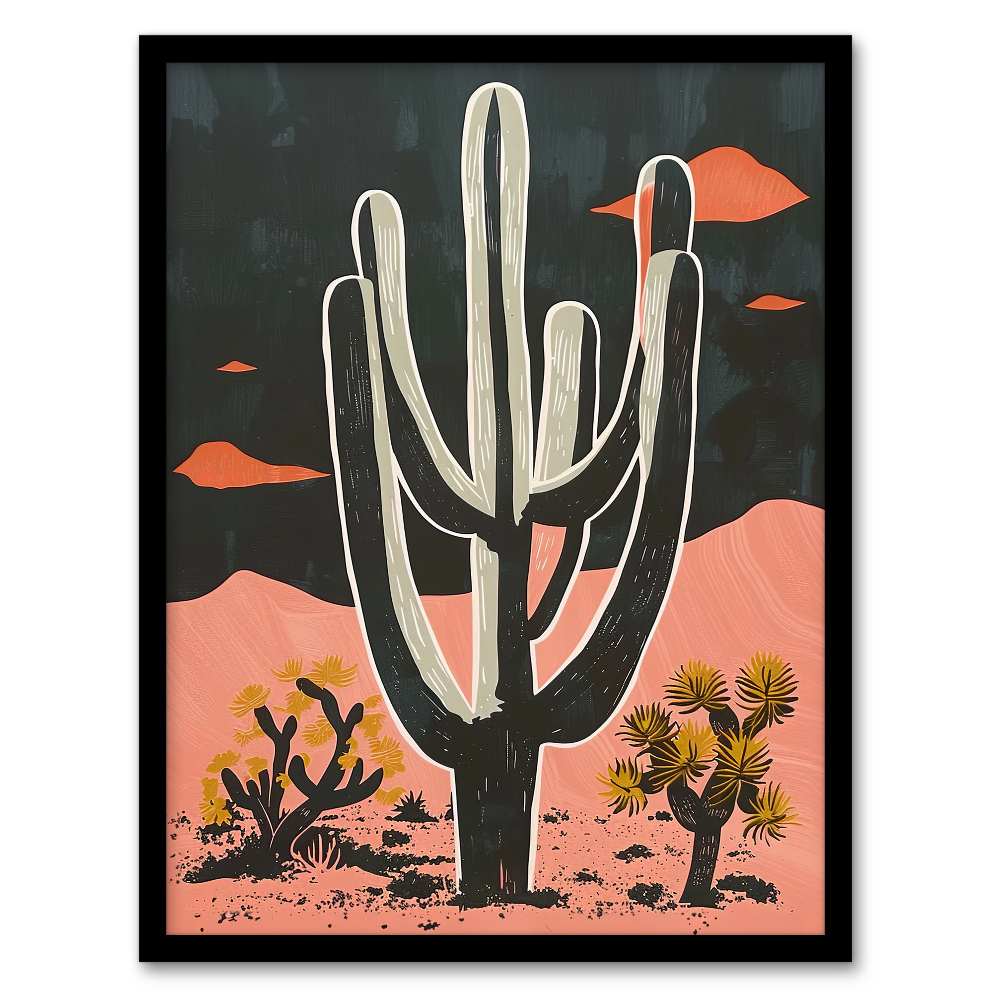 Saguaro Cactus Pink Grey Desert Landscape Wall Art Poster Print Picture