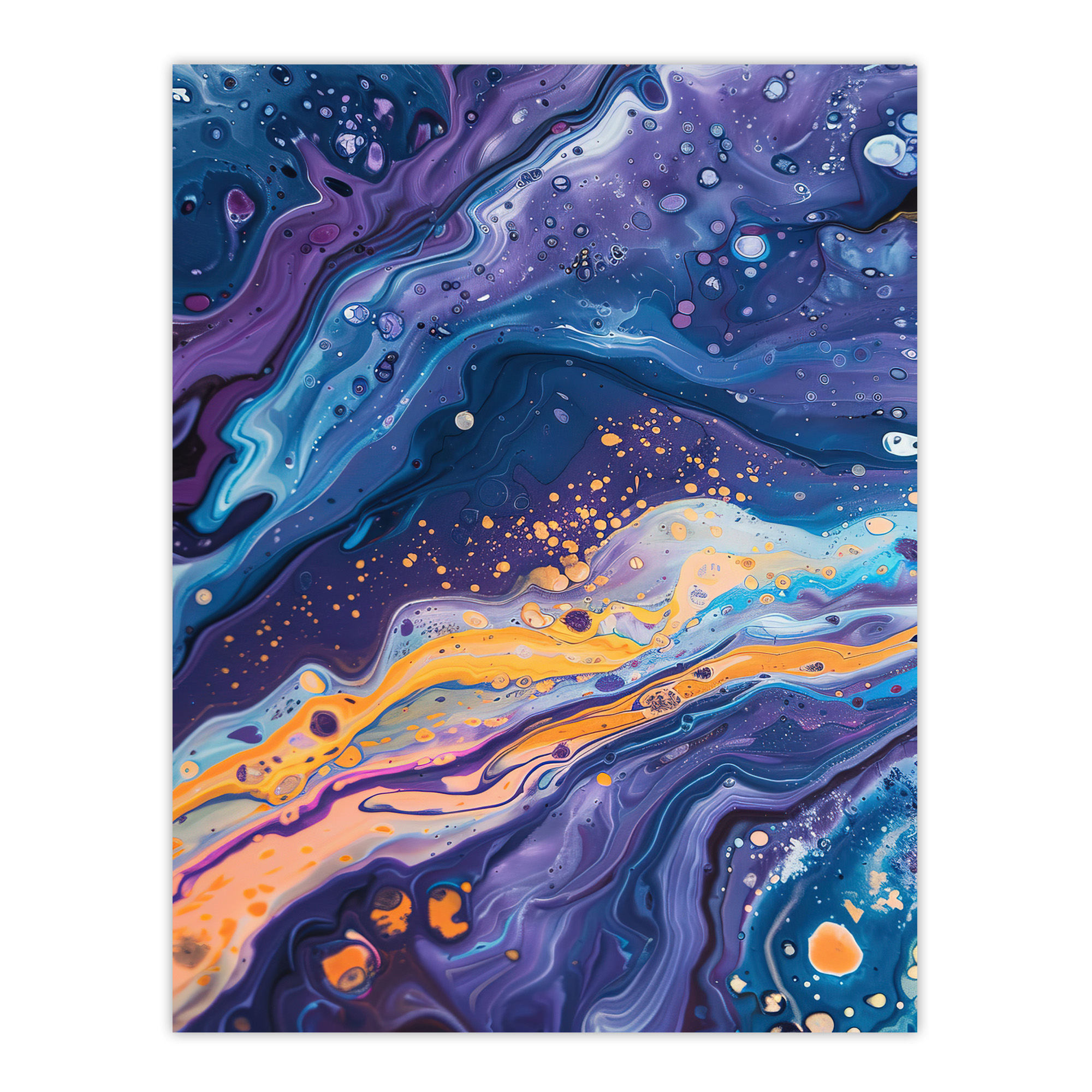 Liquid Paint Blue Purple Orange Abstract Painting Wall Art Poster Print