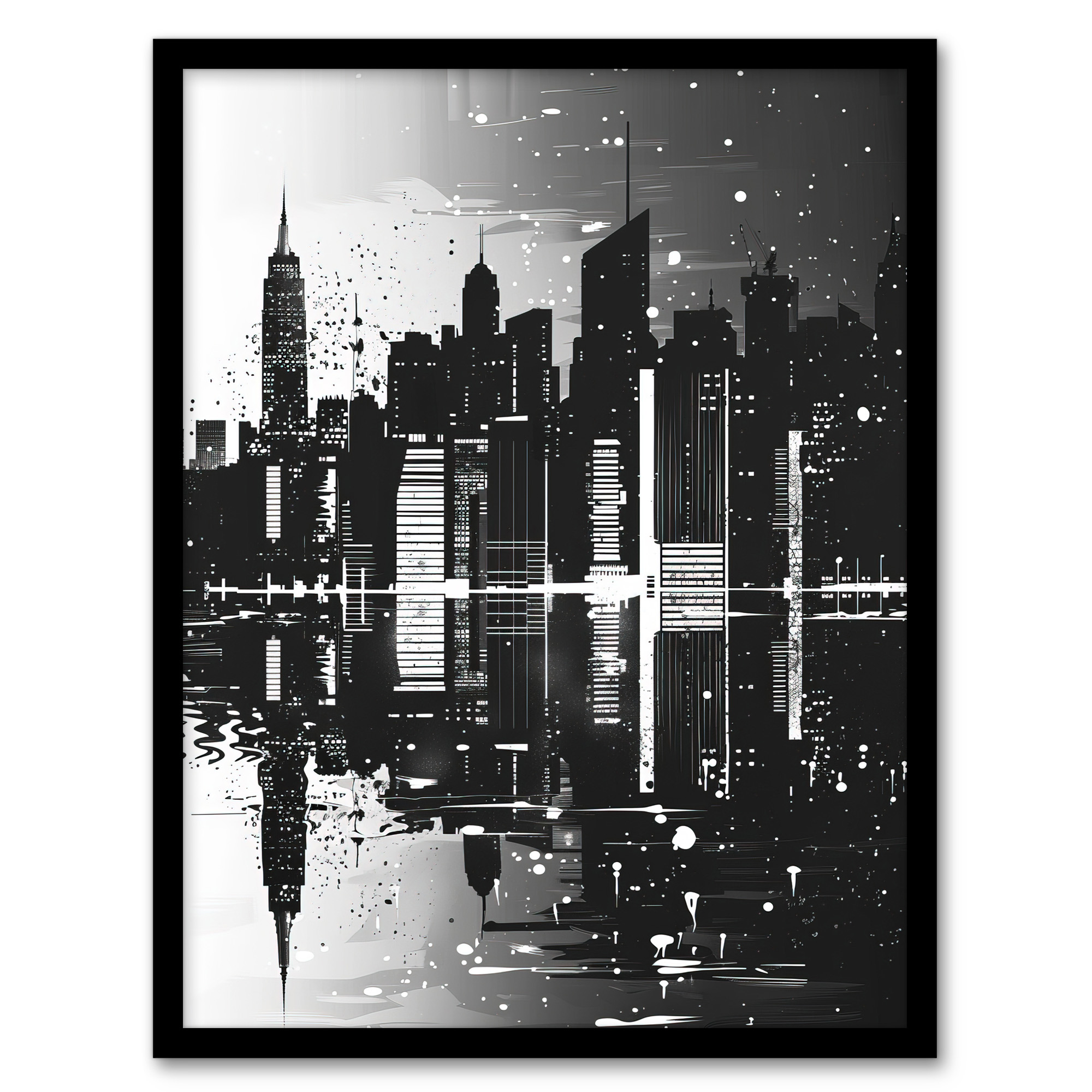Metropolis Cityscape Reflection Black White Wall Art Poster Print