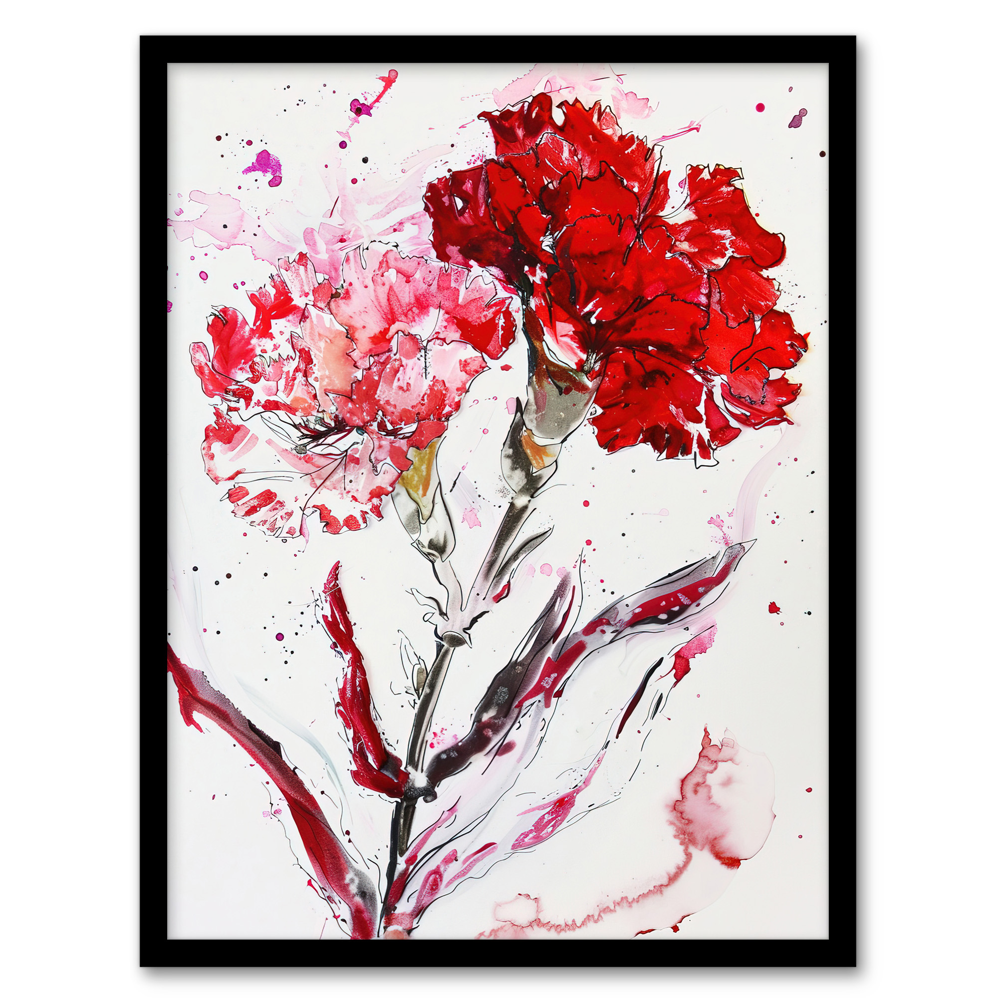 Red Carnation Flower Abstract Watercolour Wall Art Poster Print