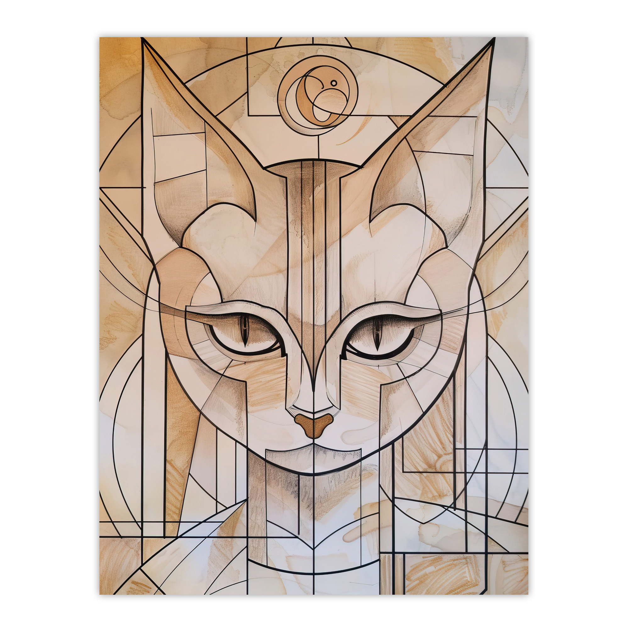 Cat Lover Art Deco Feline Design Portrait Wall Art Poster Print