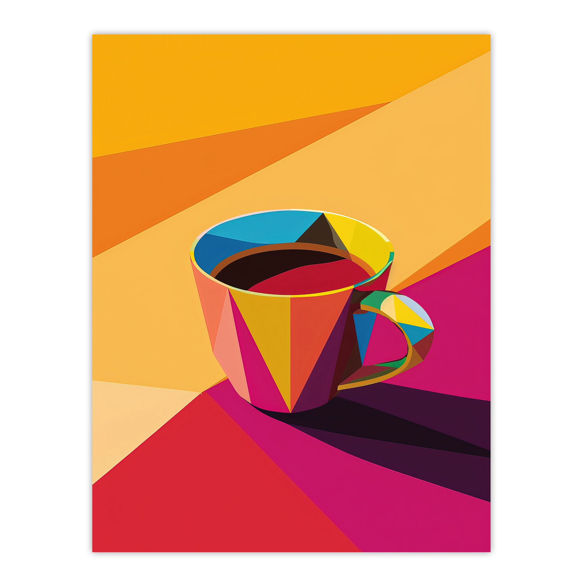 Coffee Tea Cup Colourful Geometric Design Wall Art Poster Print