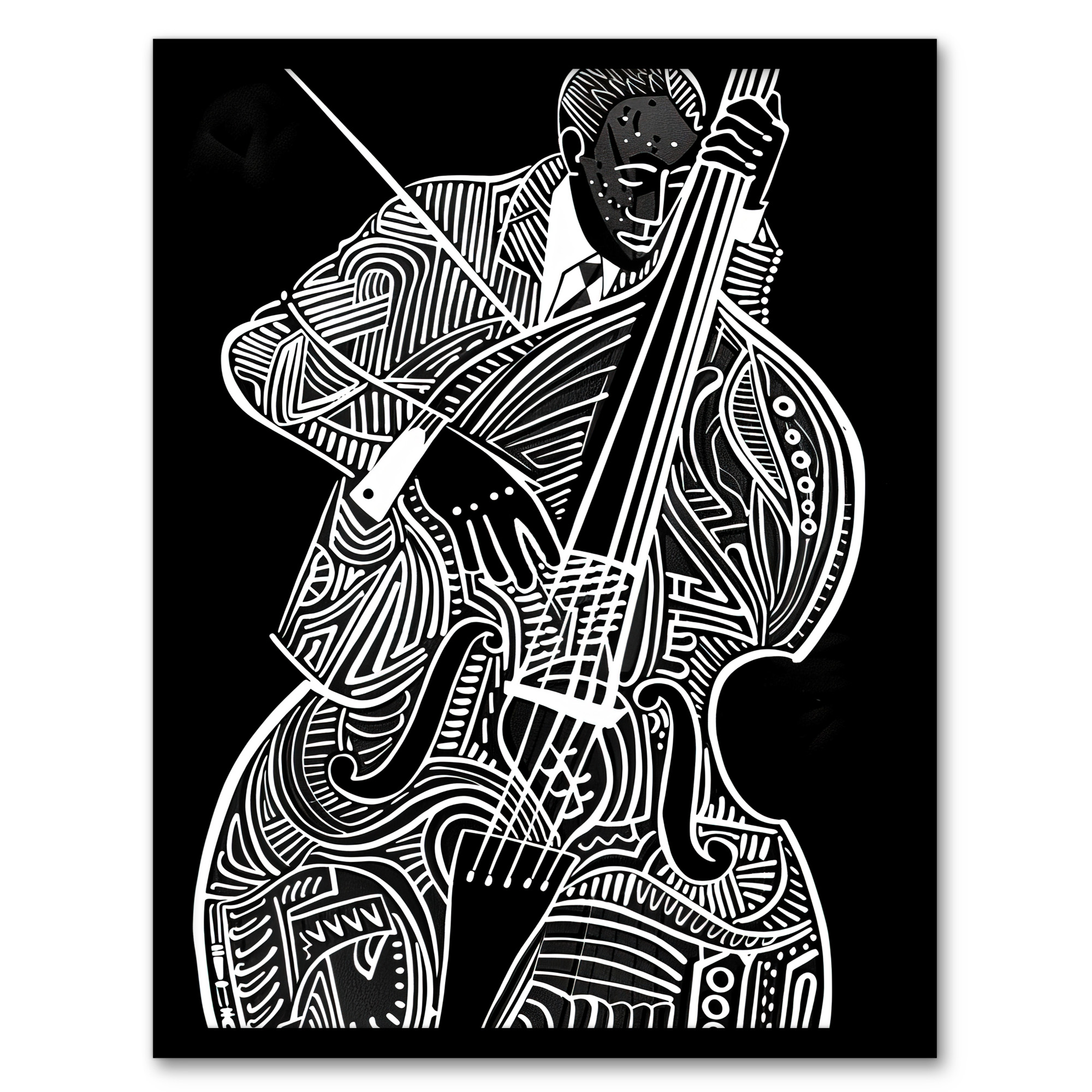 Double Bass Black White Jazz Music Player Design Wall Art Poster