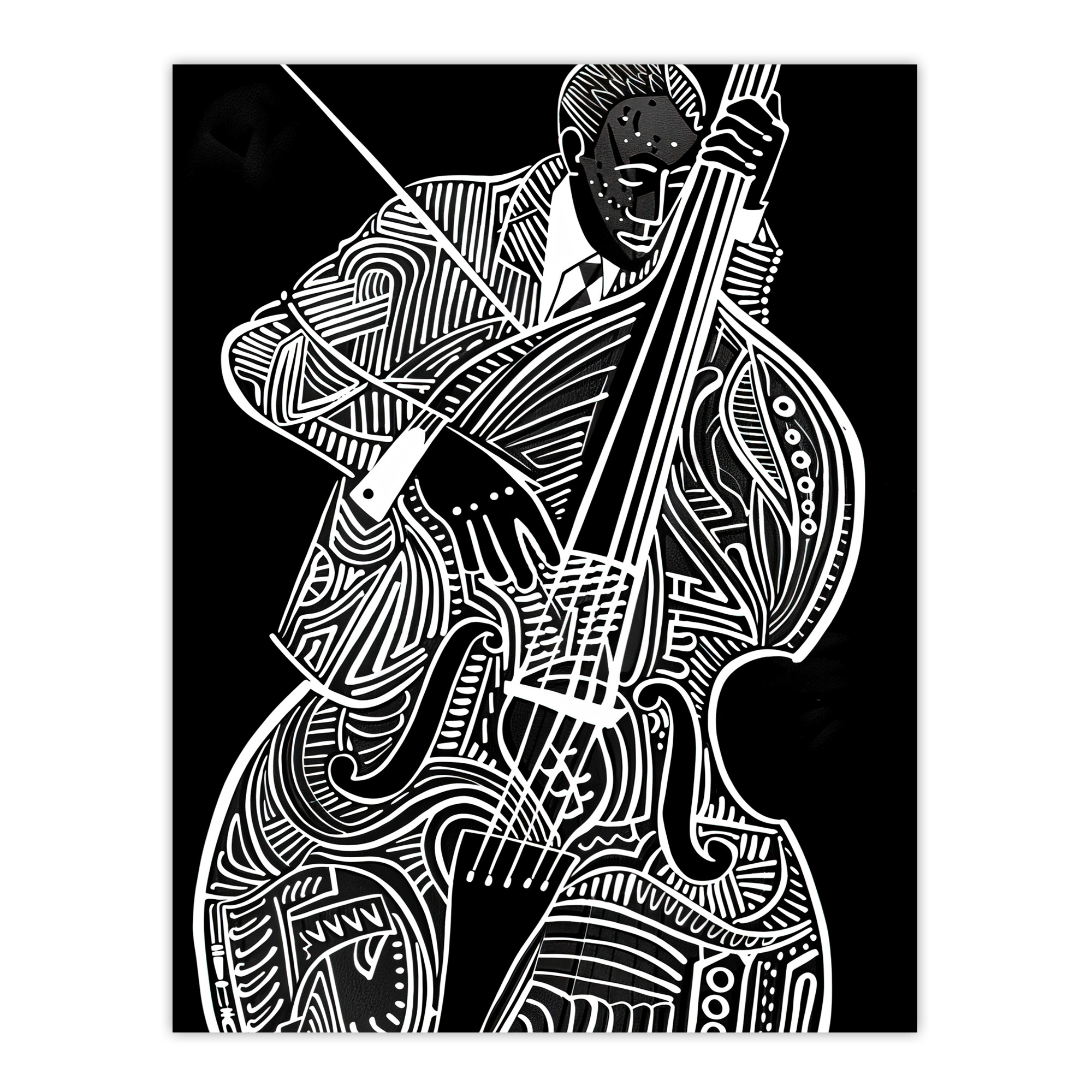 Double Bass Black White Jazz Music Player Design Wall Art Poster