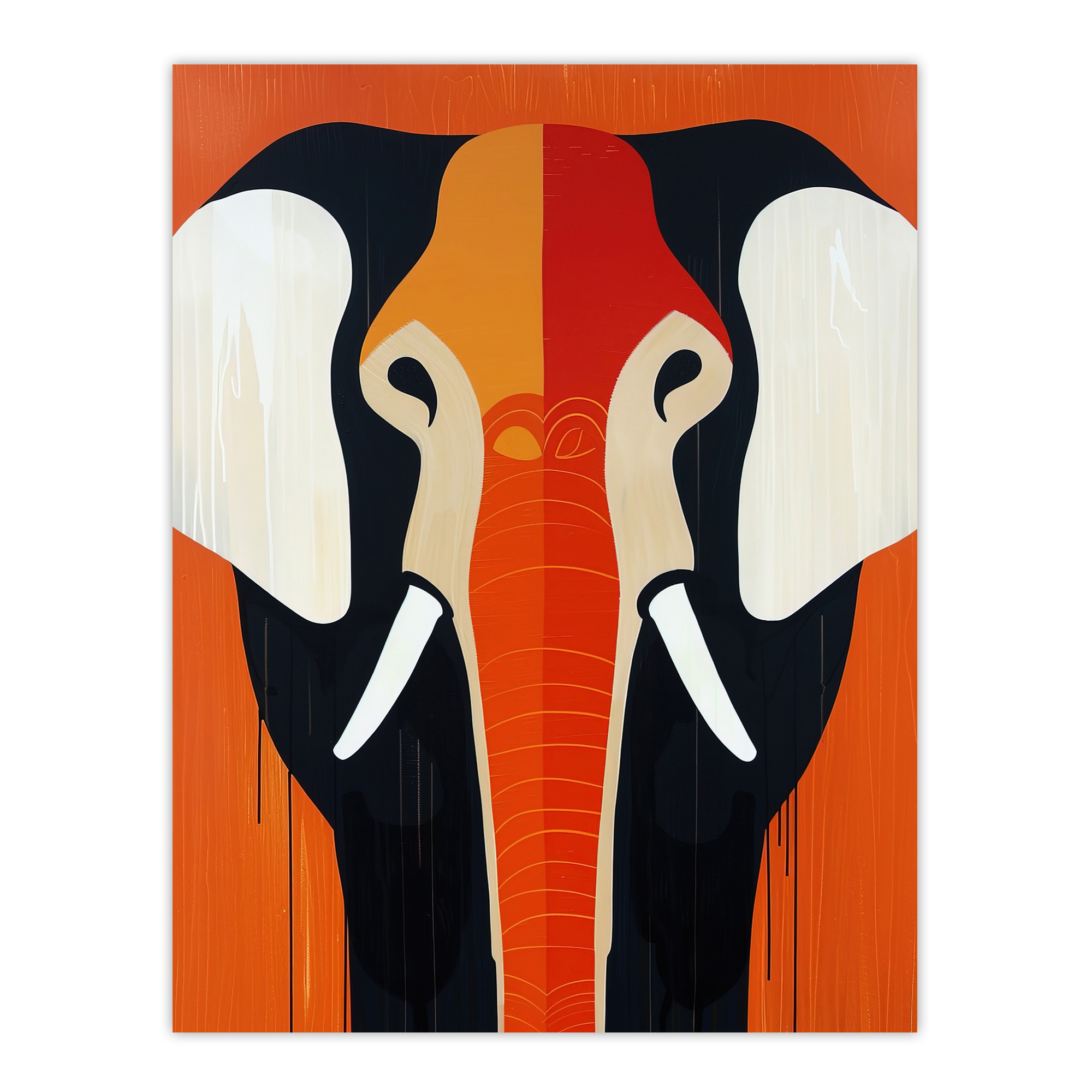 Elephant Orange White Black Graphic Design Wall Art Poster Print