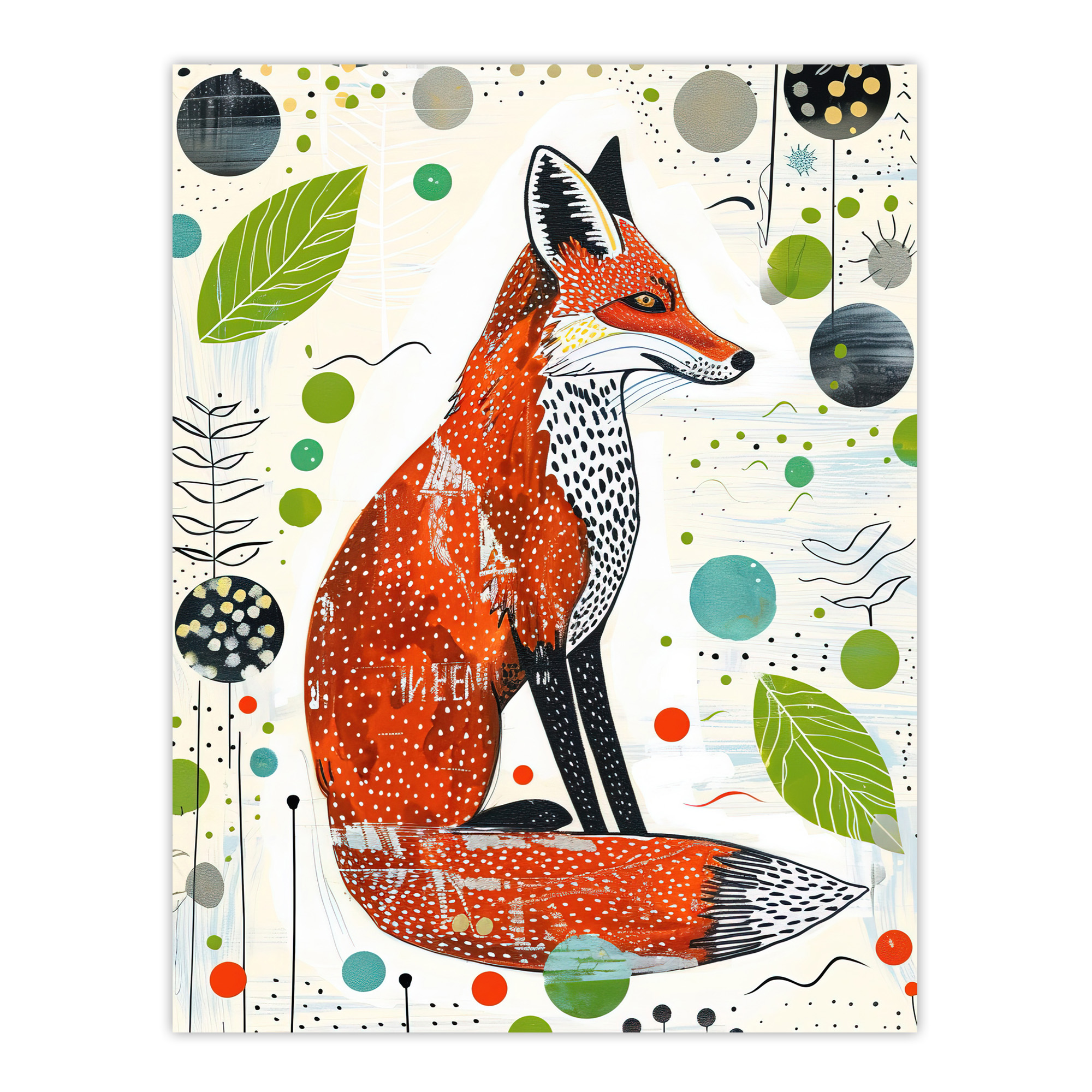 Fox Folk Art Simple Bright Abstract Design Wall Art Poster Print