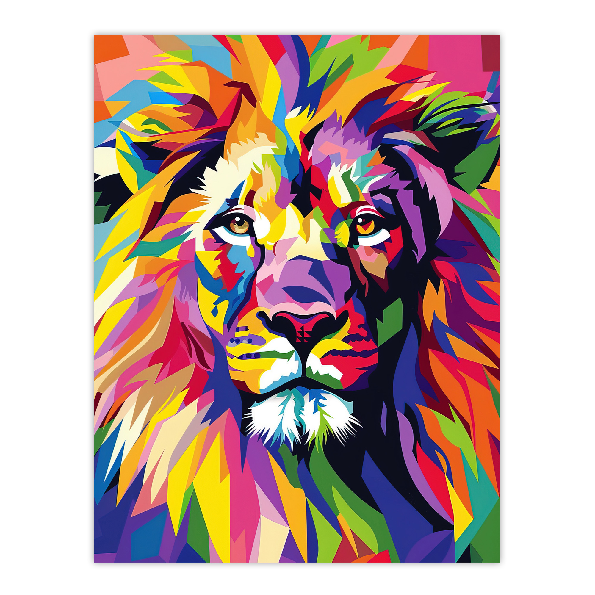Lion Head Colourful Vibrant Geometric Design Wall Art Poster Print