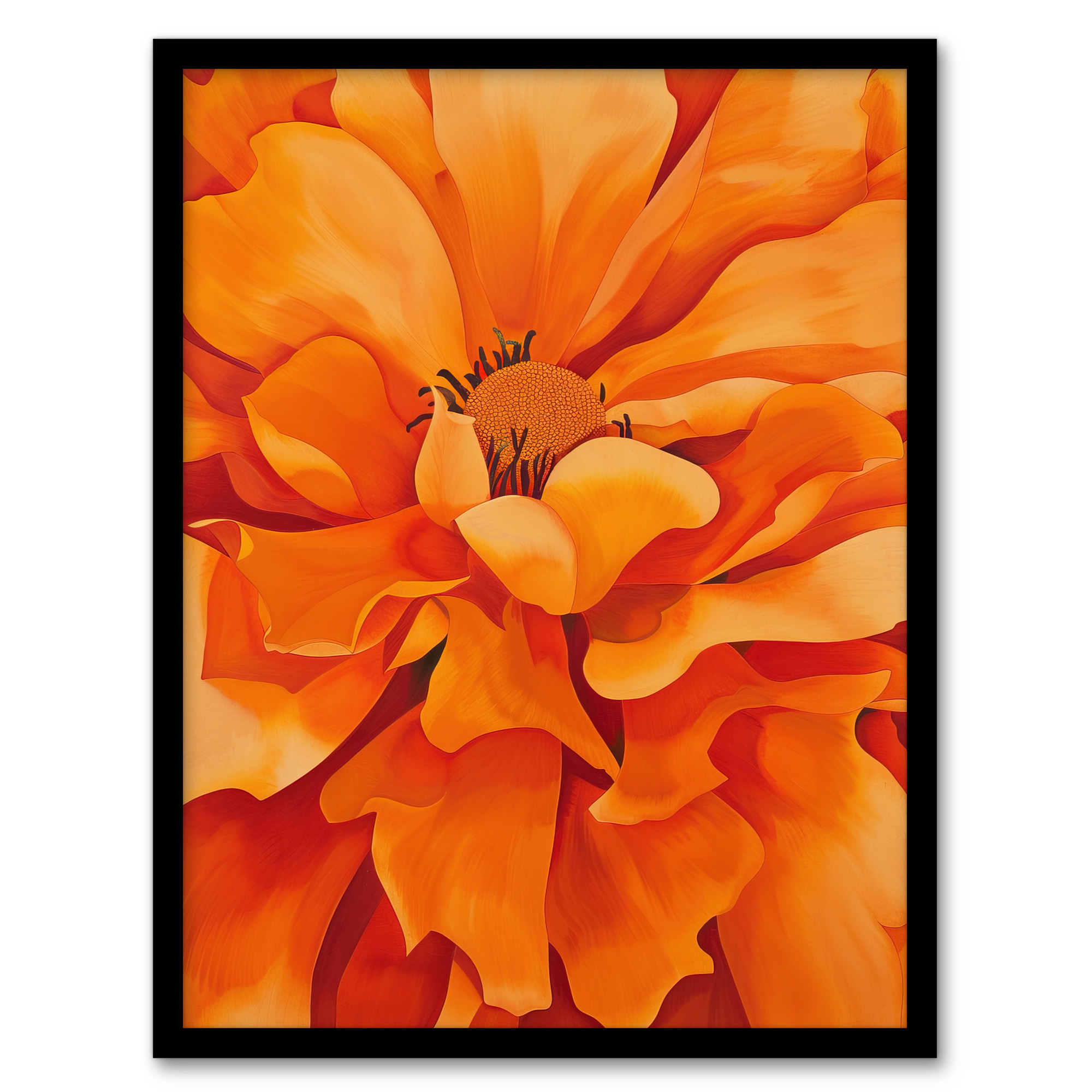 Orange Marigold Flower Painting Modernist Floral Wall Art Poster Print