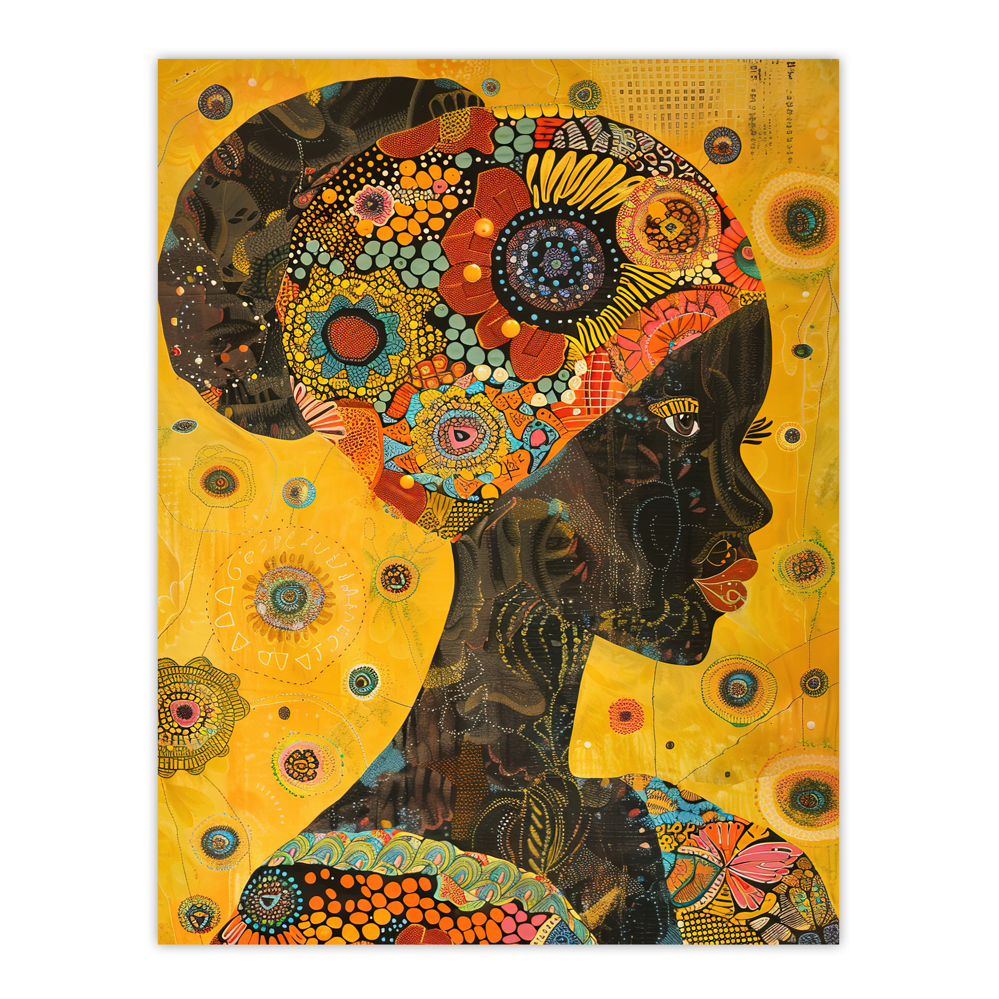 African Woman Portrait Colourful Detailed Artwork Wall Art Poster Print