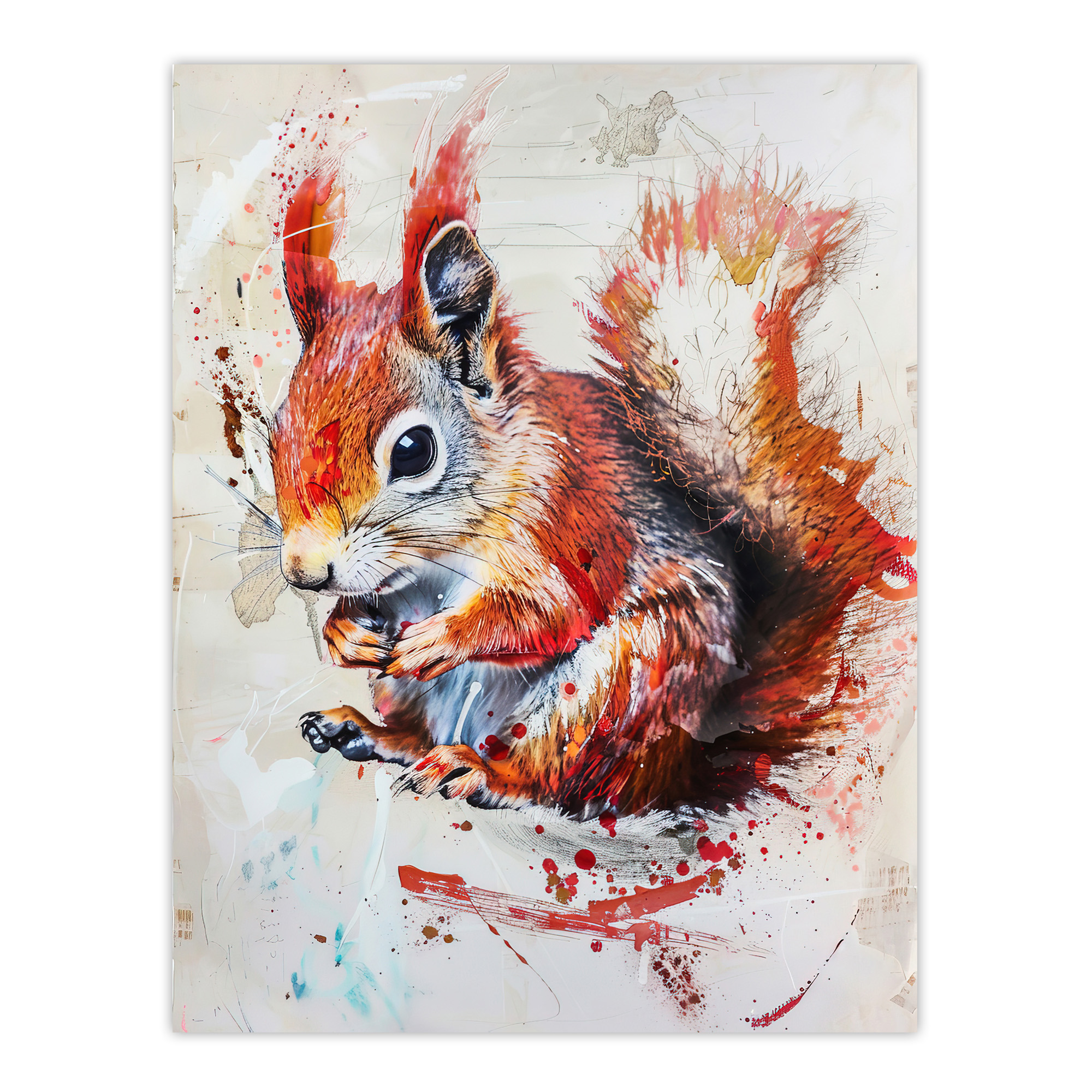 Red Squirrel Painting Cute Woodland Animal Nature Wall Art Poster Print