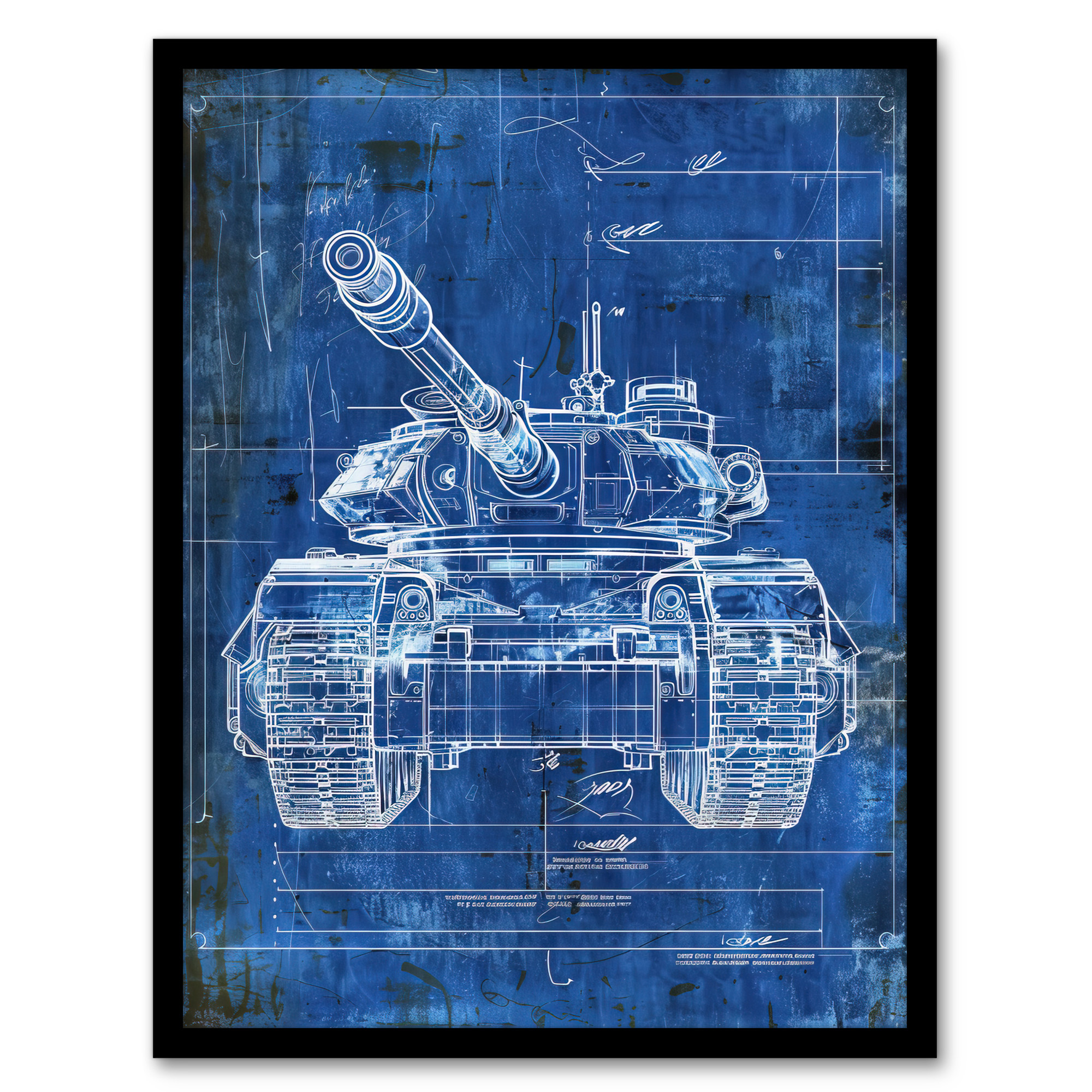 Tank Blueprint Drawing Detailed Military Vehicle Wall Art Poster Print