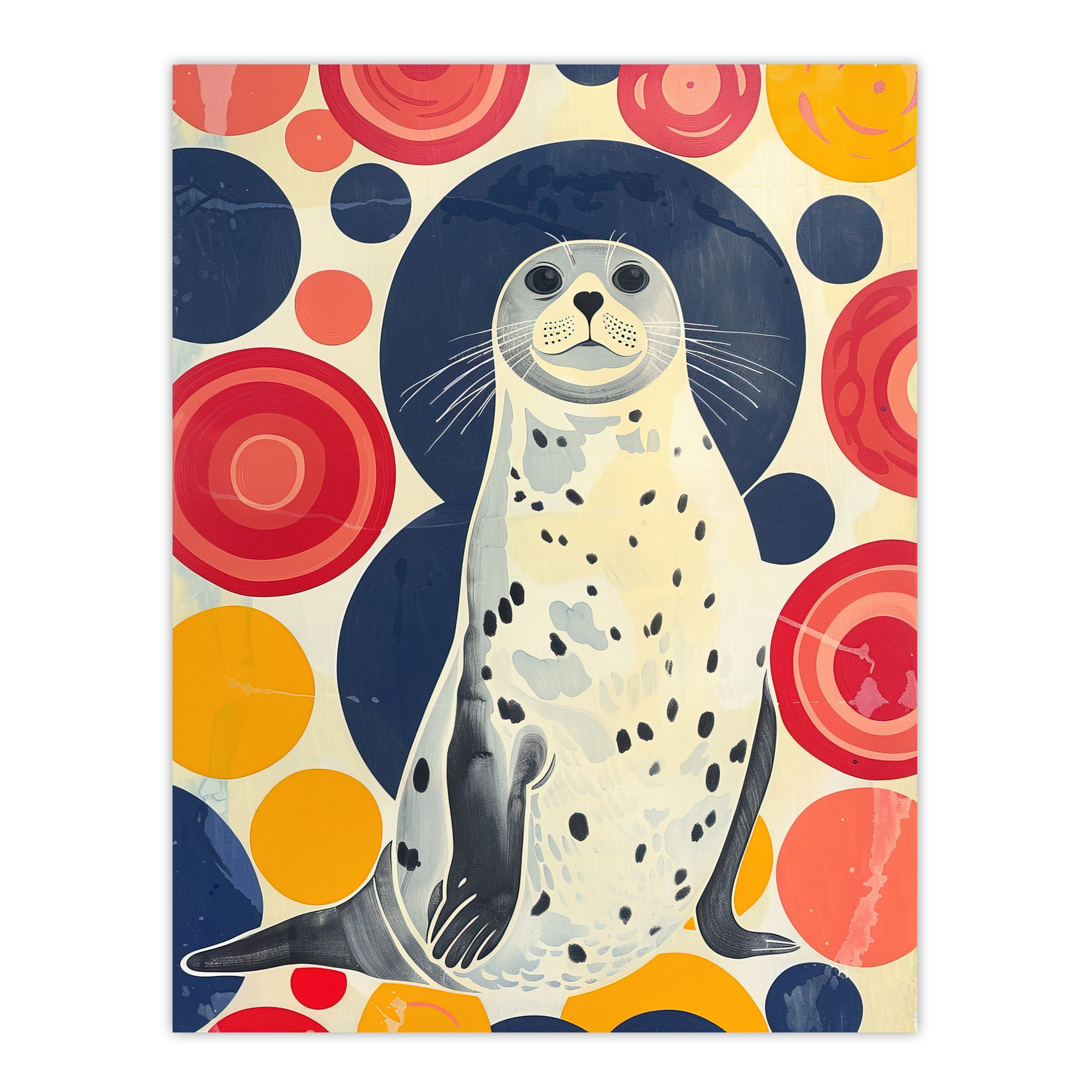 Seal Standing Portrait Colourful Circles Fun Cute Wall Art Poster Print