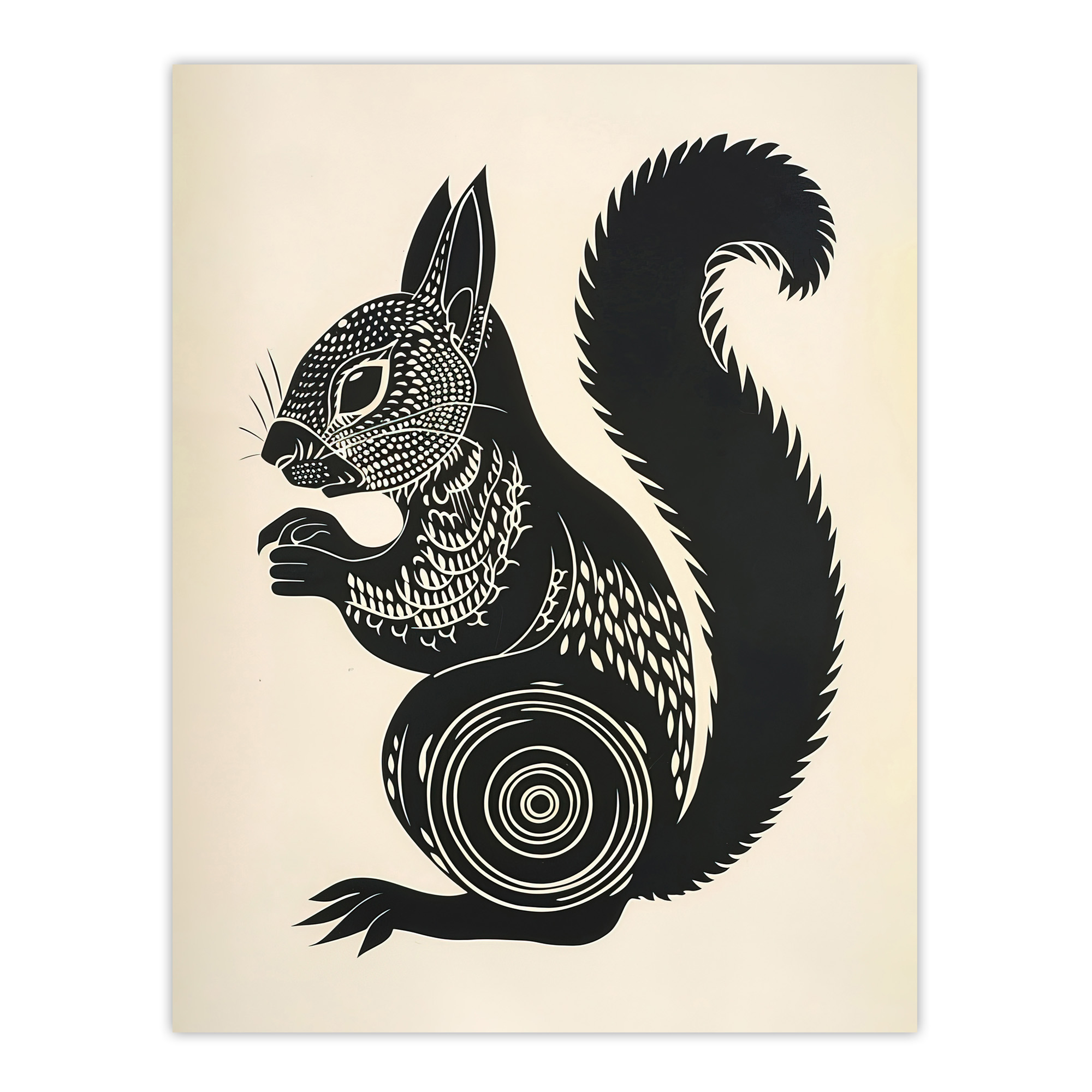 Tribal Squirrel Artwork Black and White Nature Wall Art Poster Print