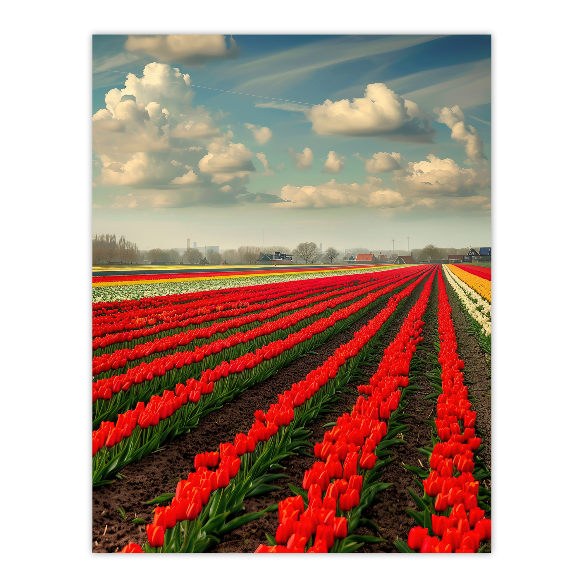 Tulip Fields Blue Sky Painting Holland Modern Wall Art Poster Print