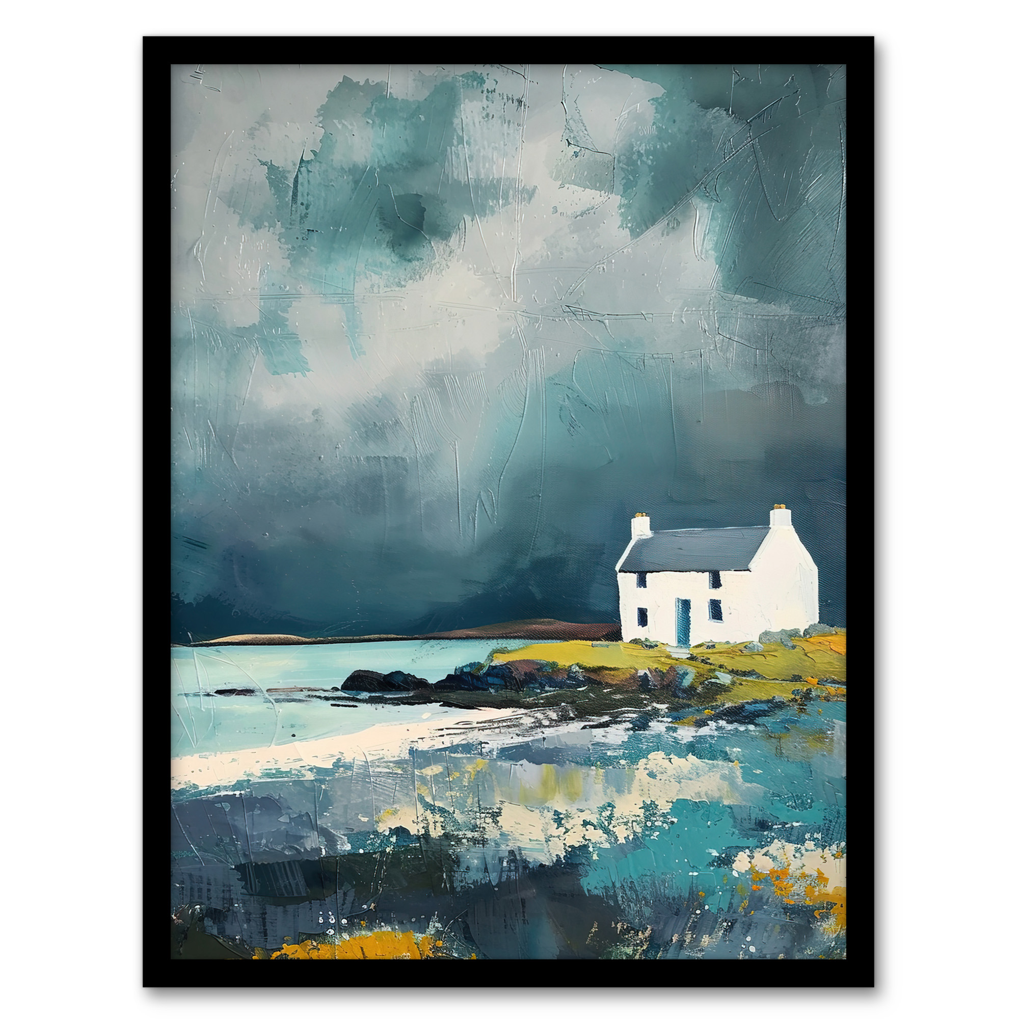 Classic Scottish Lochside Cottage Oil Painting Wall Art Poster Print