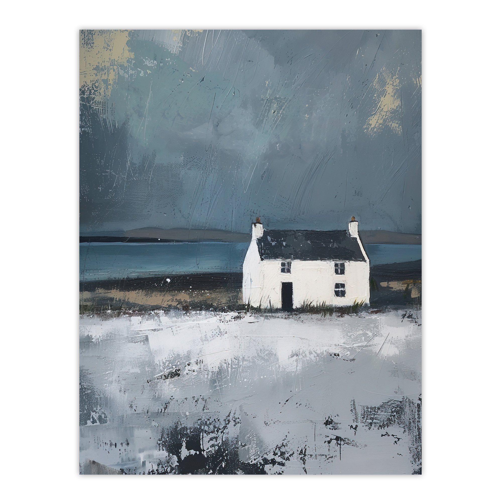 Scottish Lochside Farmhouse Oil Painting Shore Wall Art Poster Print