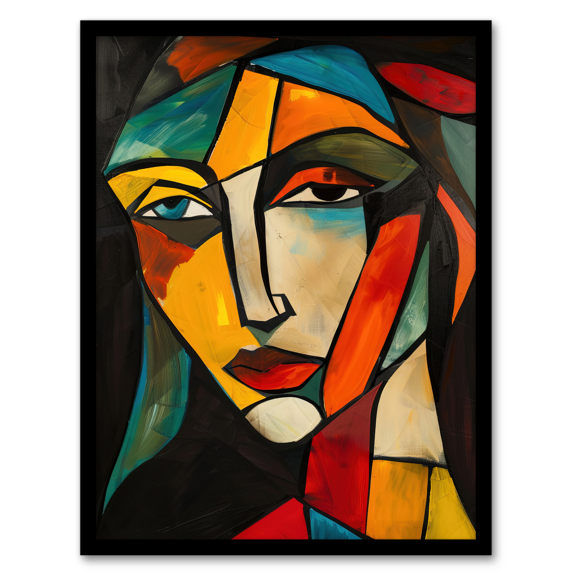Woman Portrait Stained Glass Cubism Colourful Wall Art Poster Print