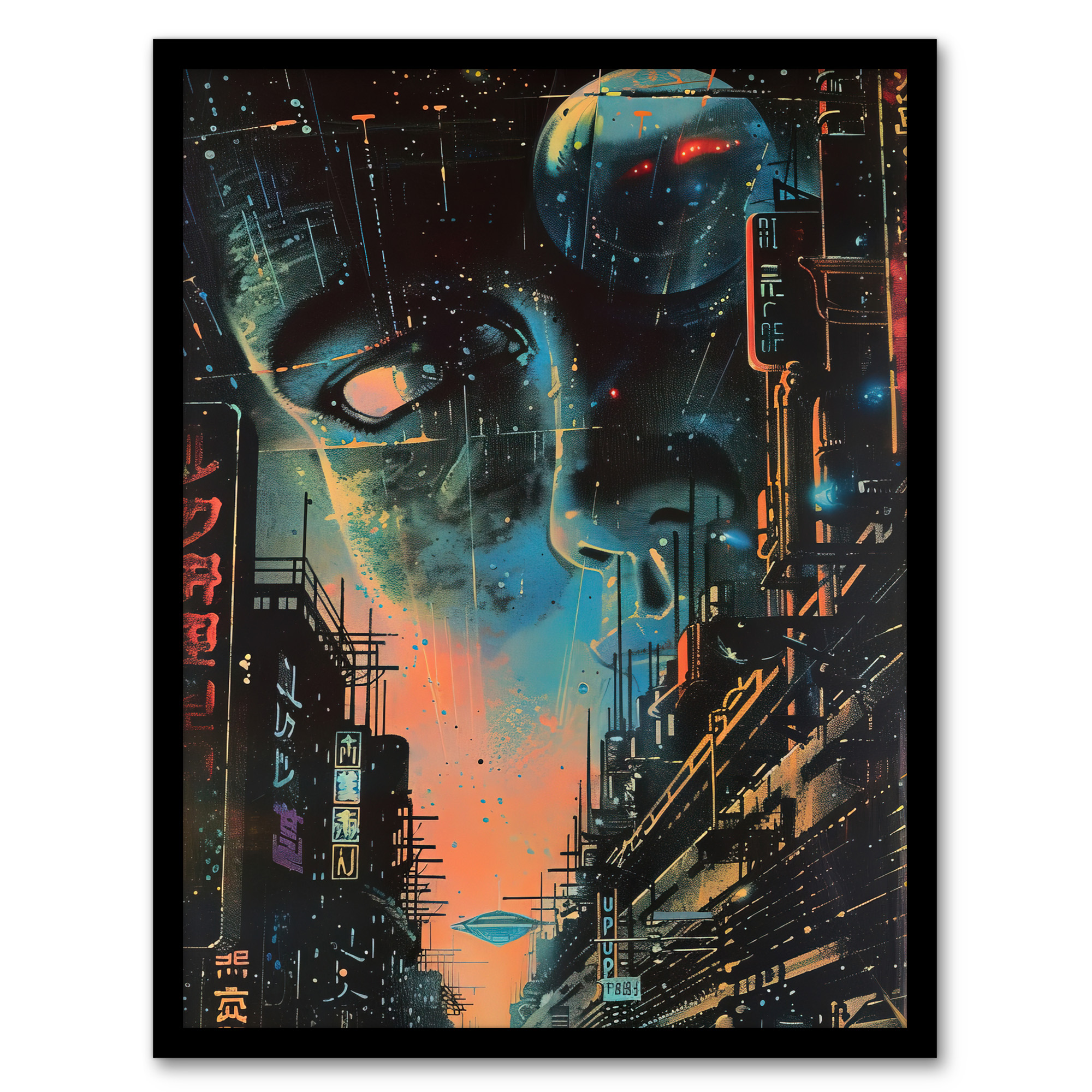 Japanese Sci Fi City Tokyo Japan Cyberpunk Pulp Wall Art Poster