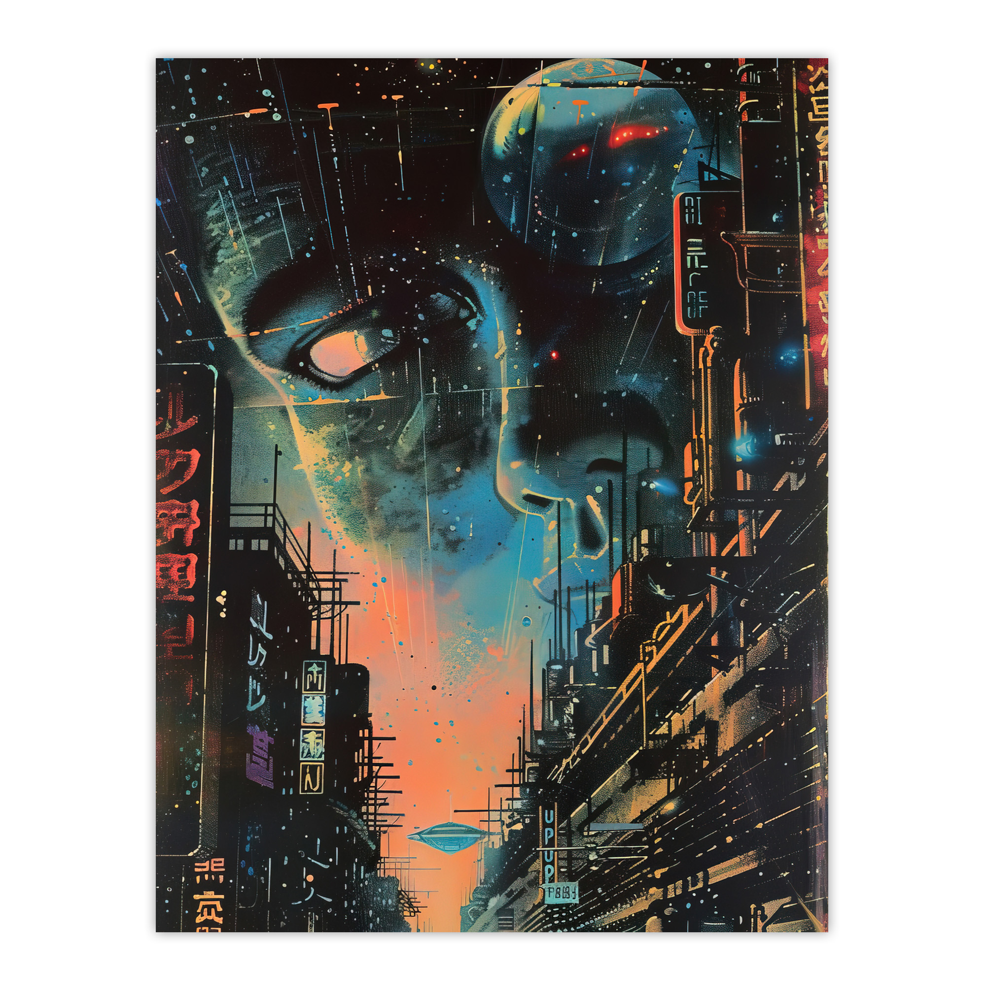 Japanese Sci Fi City Tokyo Japan Cyberpunk Pulp Wall Art Poster
