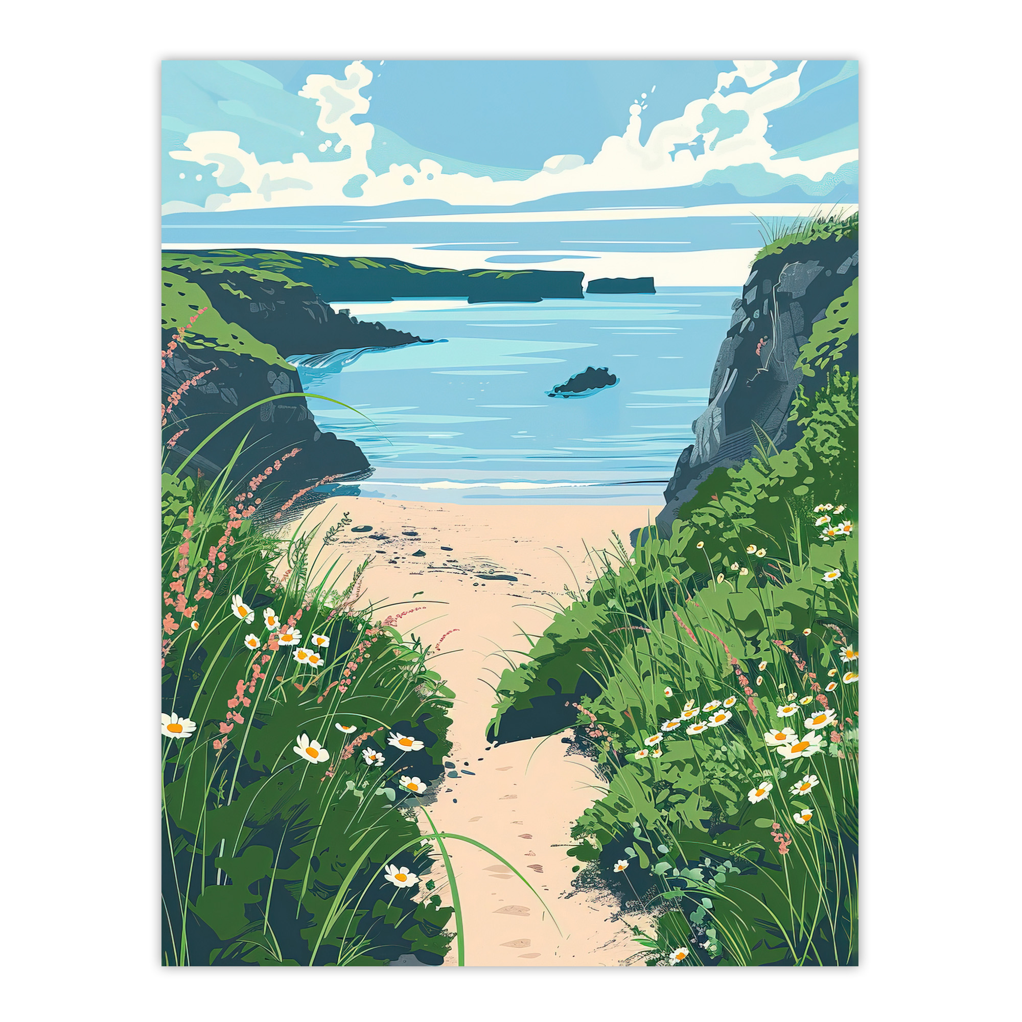 Barafundle Bay Seaside Spring Flowers Wales Beach Wall Art Poster Print